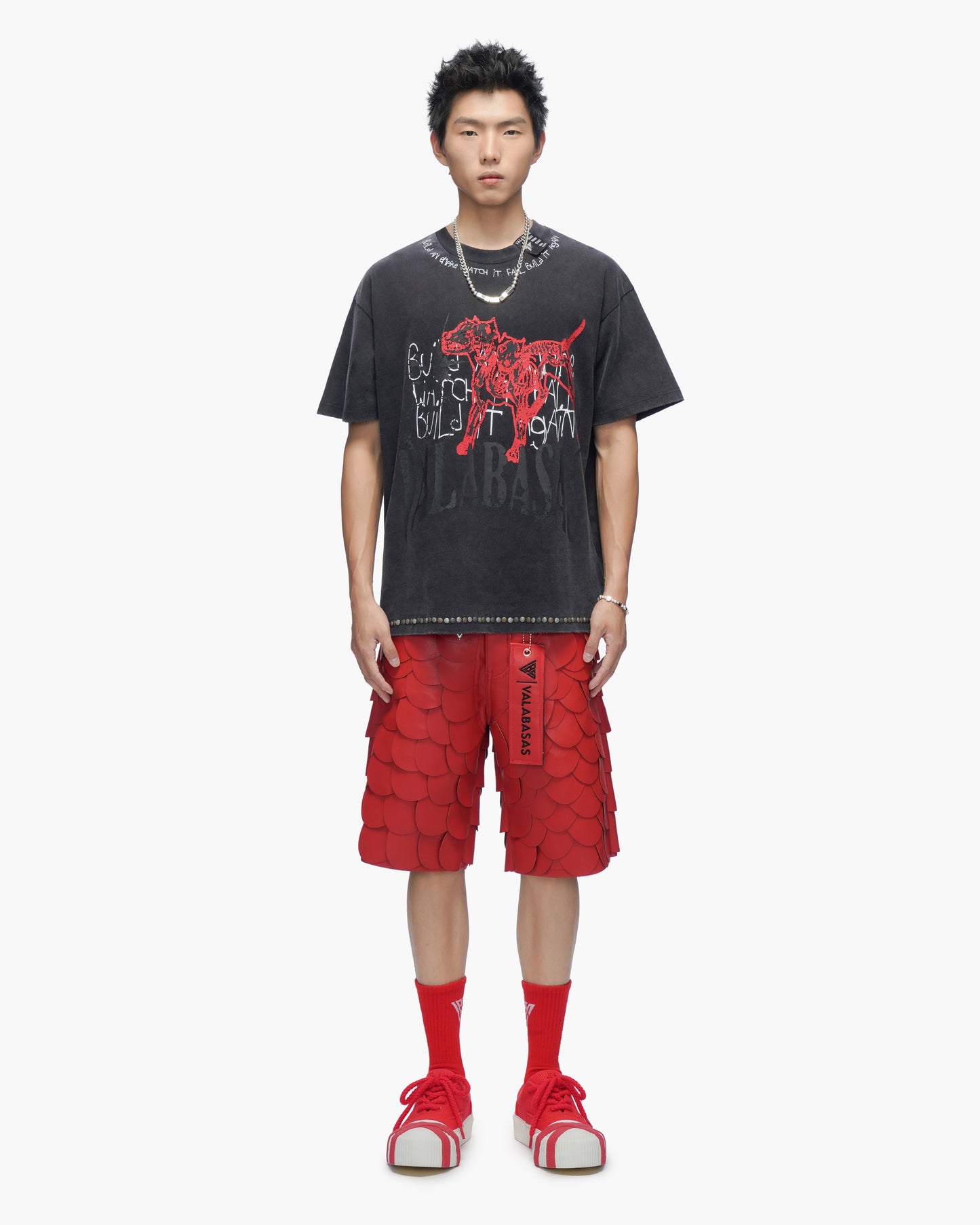 Dragon Scales Leather Shorts Red