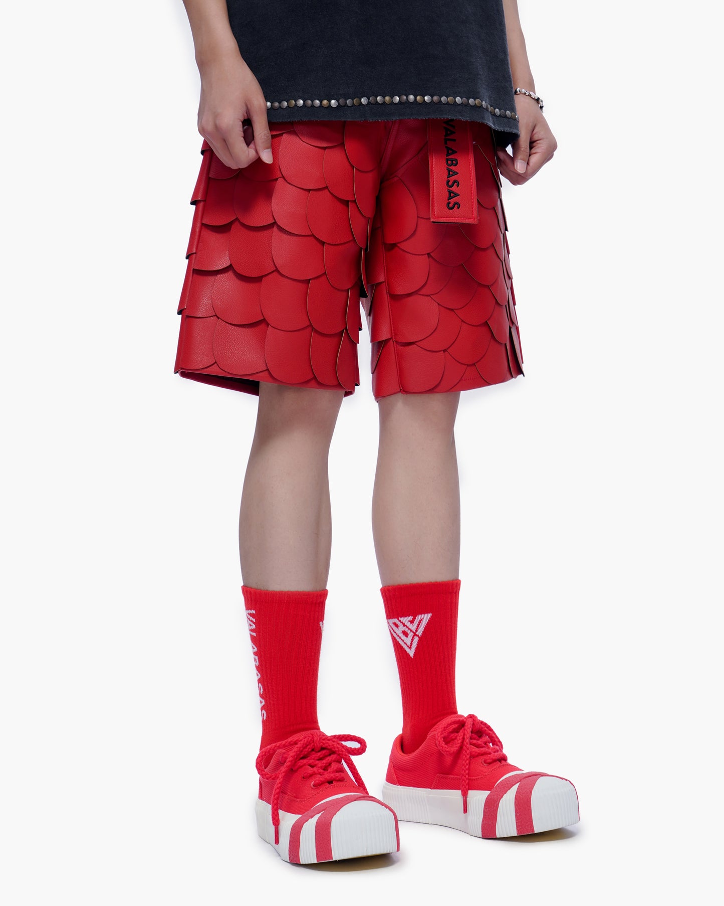 Dragon Scales Leather Shorts Red