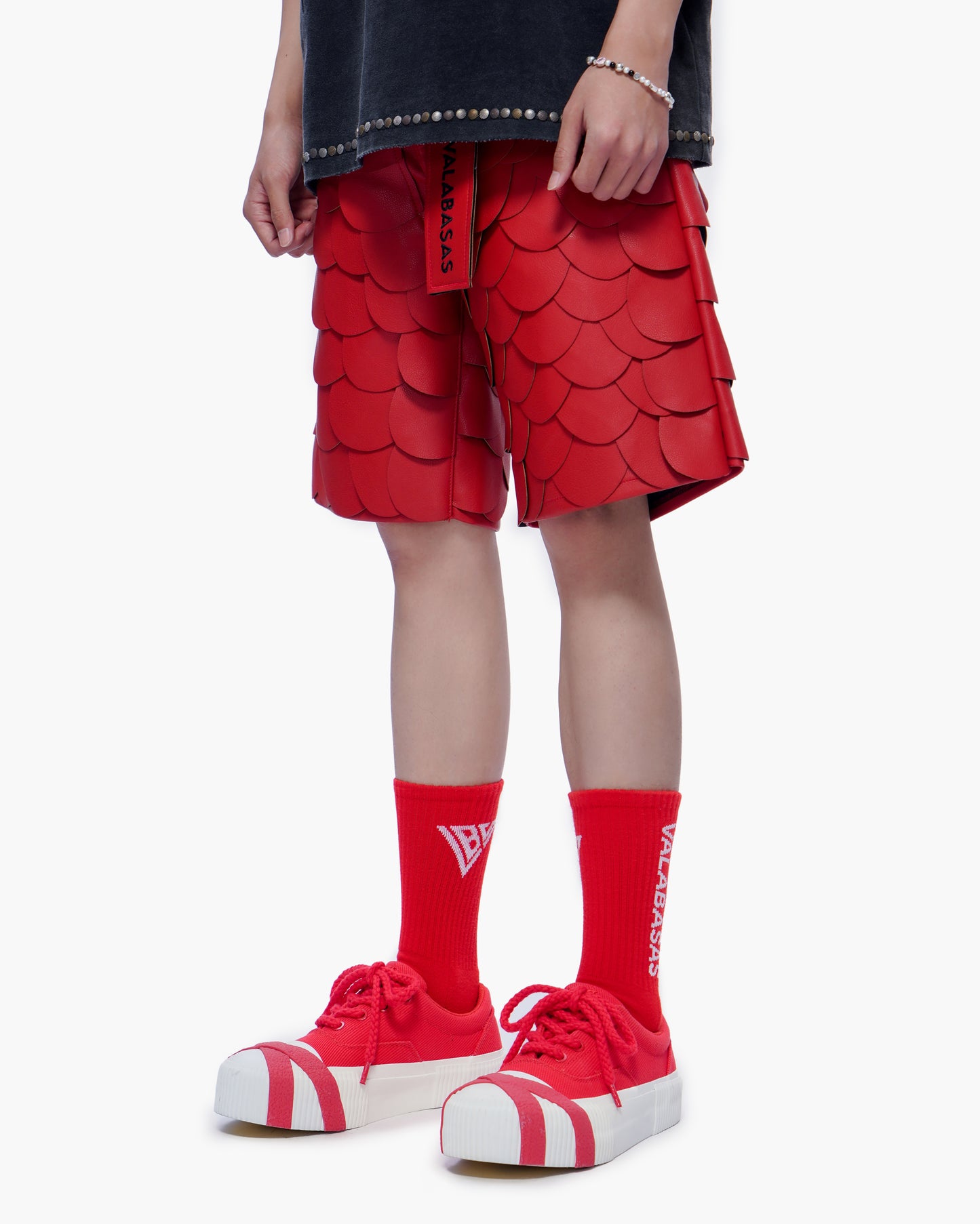 Dragon Scales Leather Shorts Red