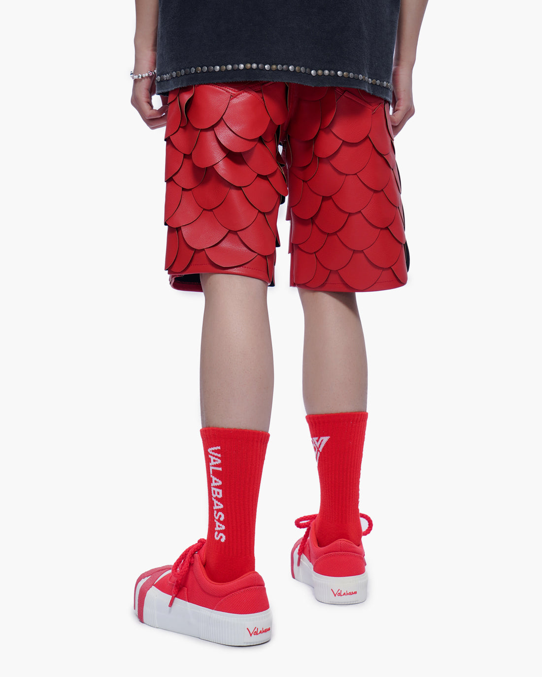 Dragon Scales Leather Shorts Red