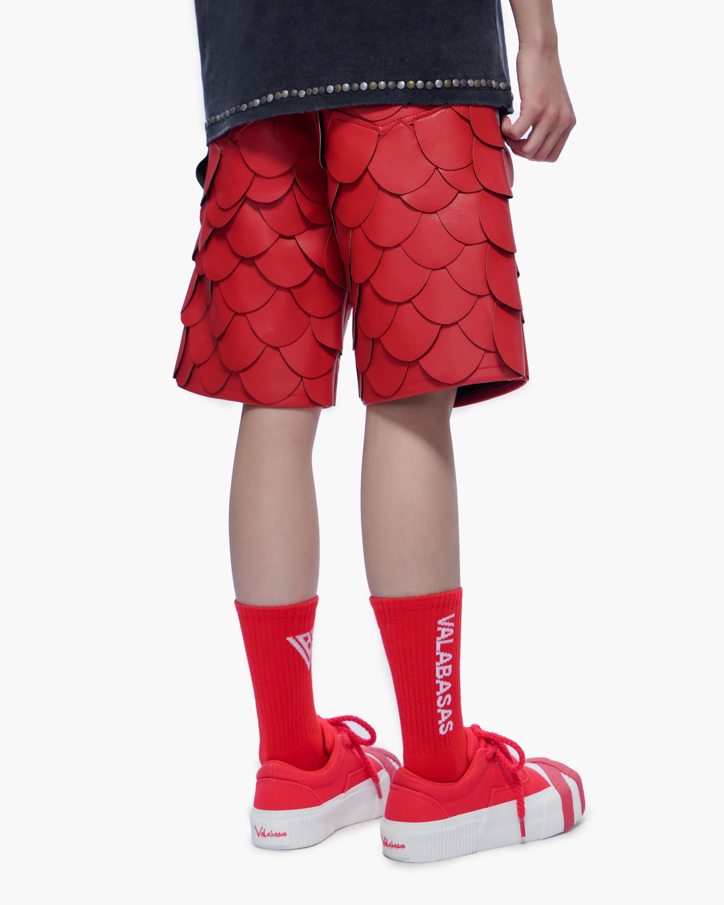 Dragon Scales Leather Shorts Red