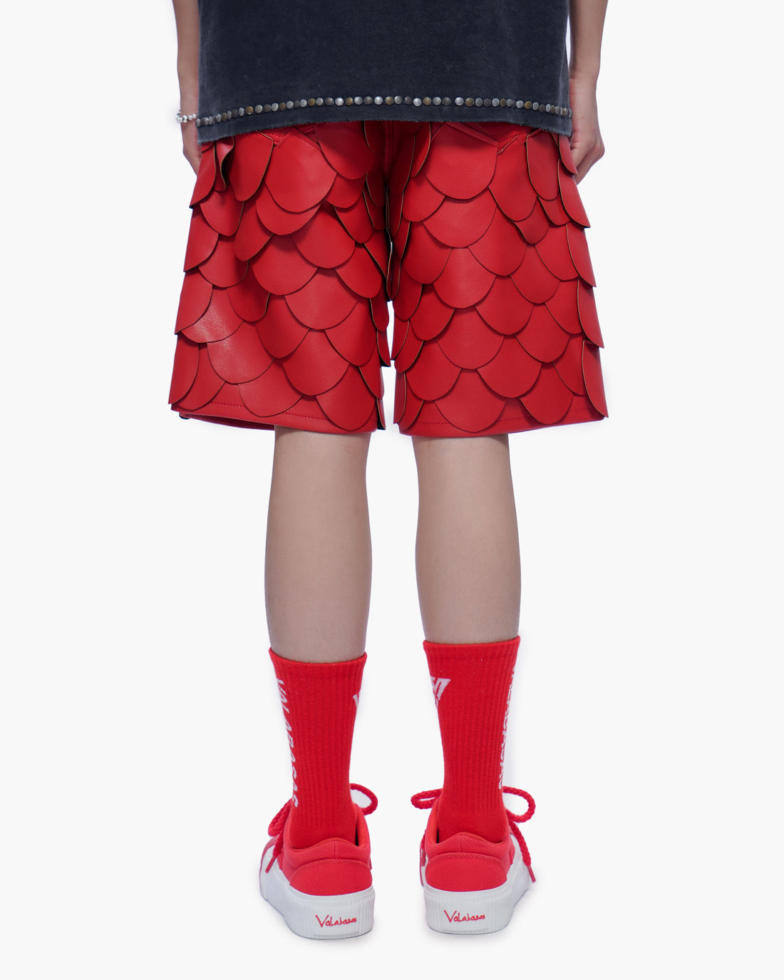 Dragon Scales Leather Shorts Red