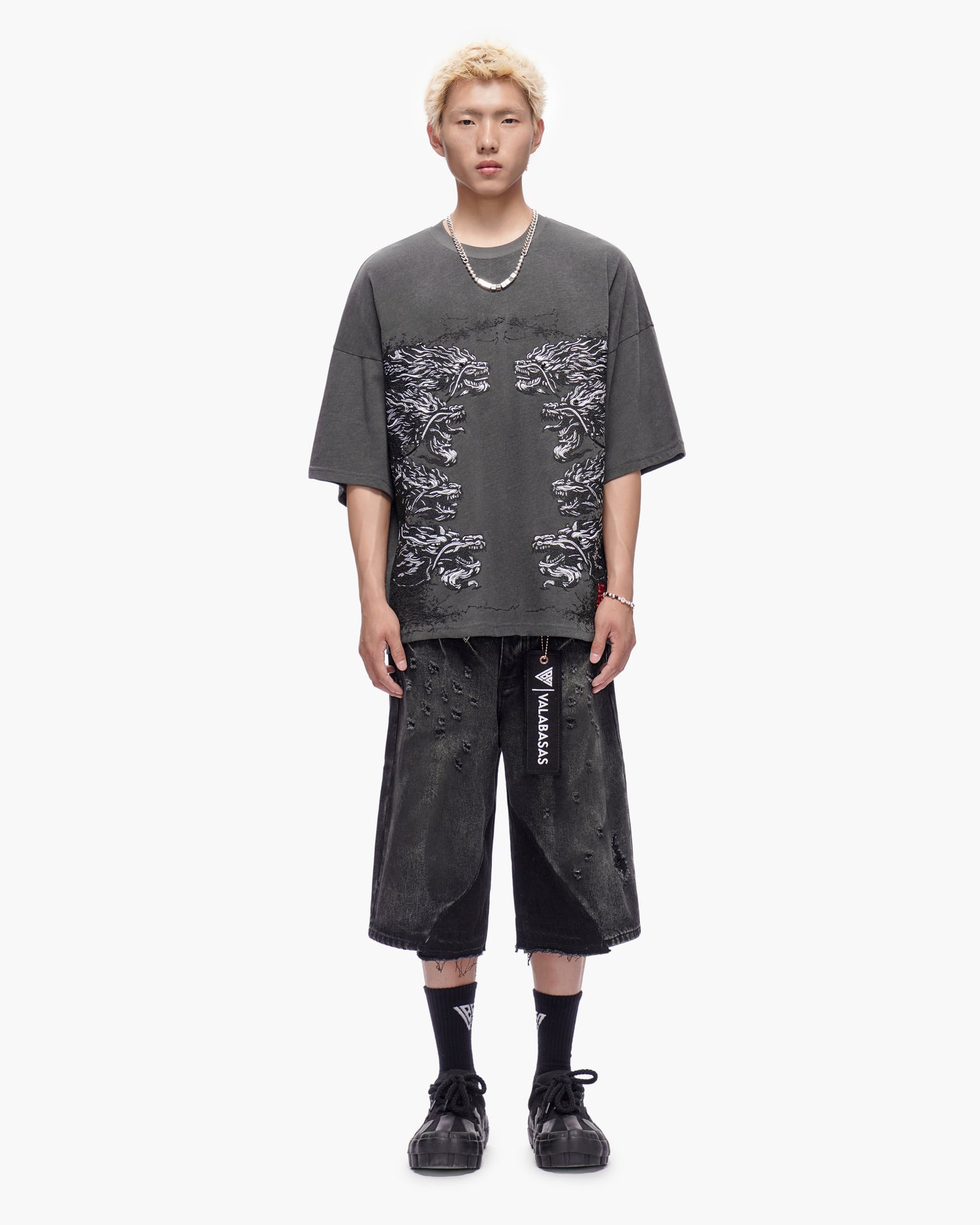 VALABASAS Wire Jorts Grey Wash front full-body view