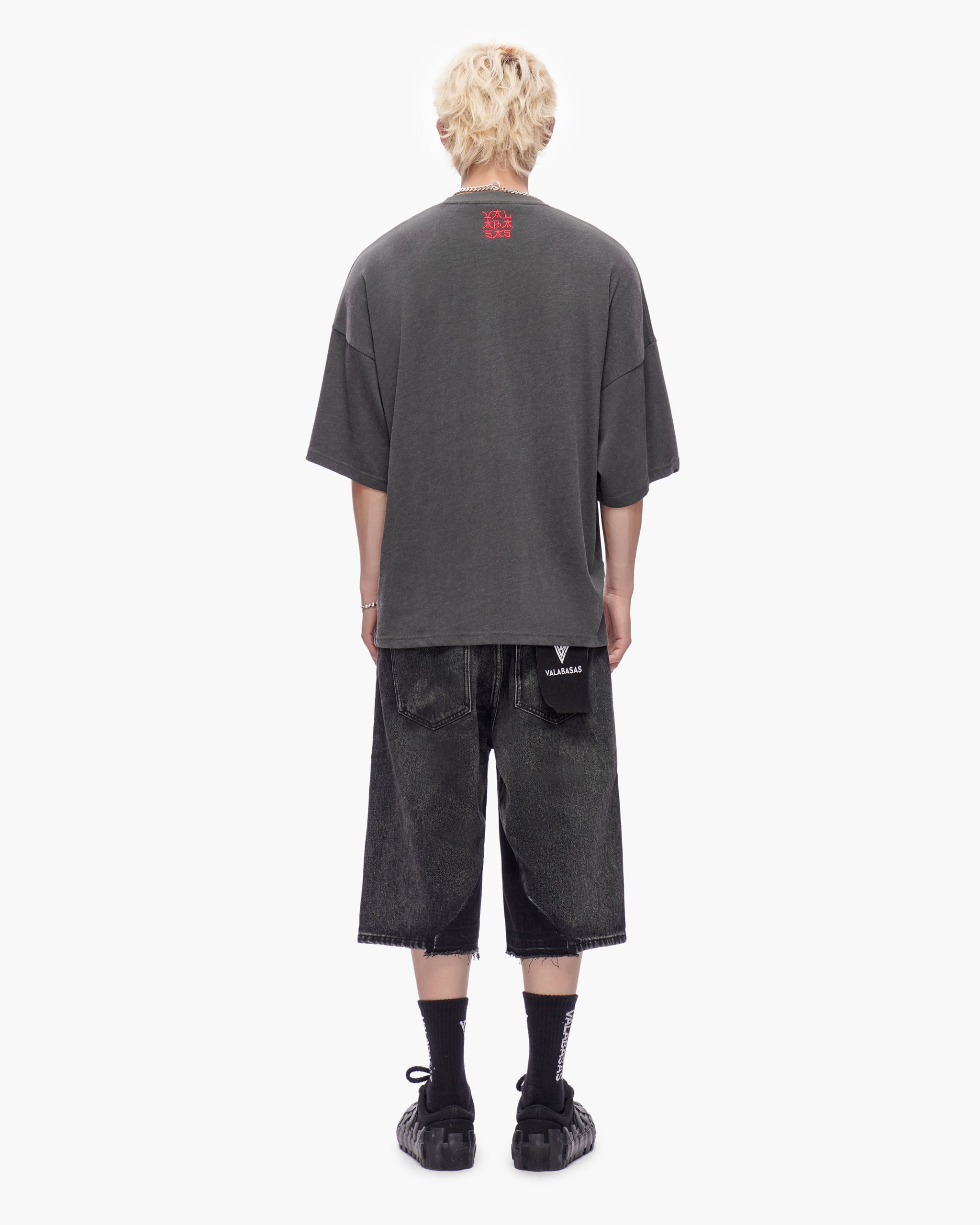 VALABASAS Wire Jorts Grey Wash back full-body view