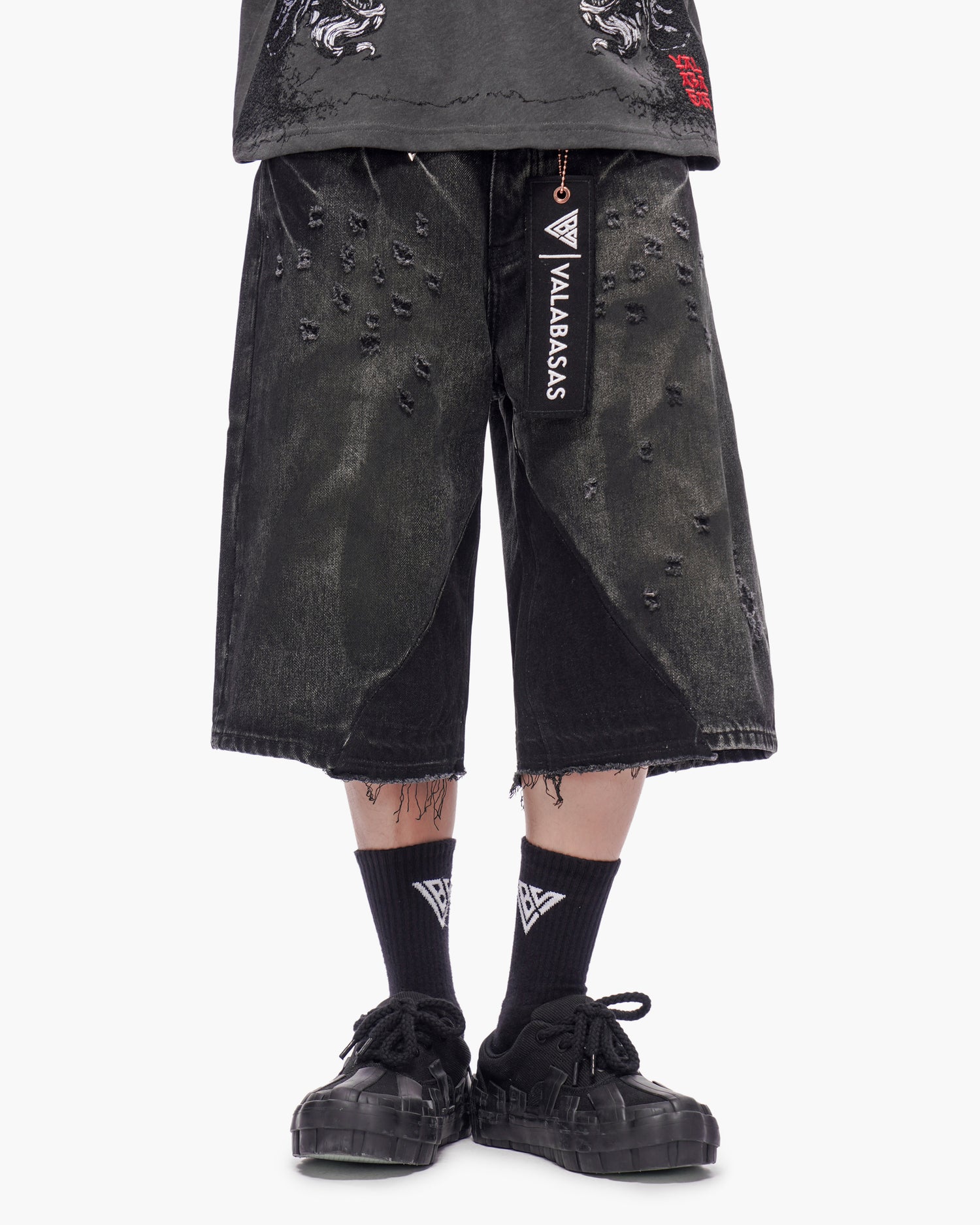 VALABASAS Wire Jorts Grey Wash front style full-length view