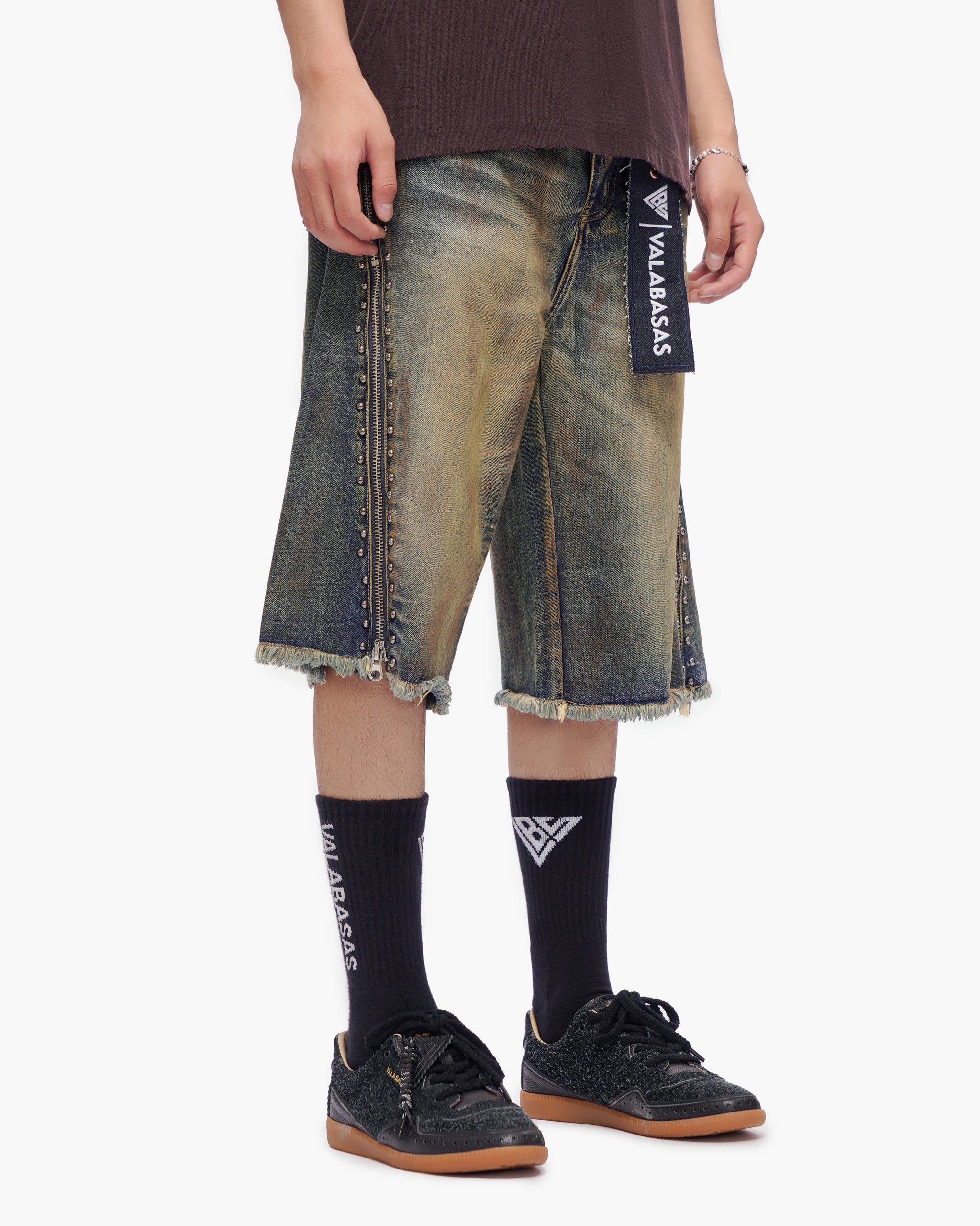 VALABASAS Chosen Jorts Dark Blue Vintage front right full-length view
