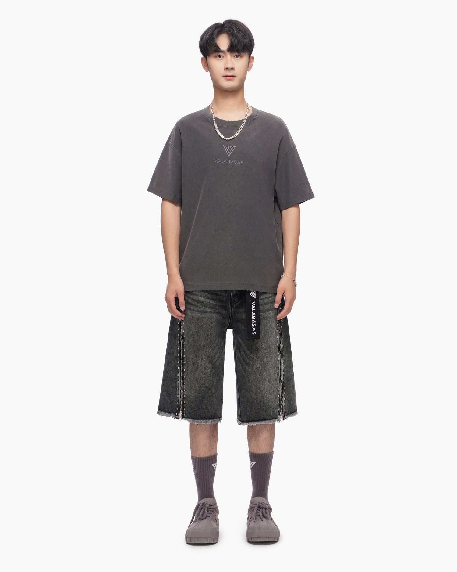 VALABASAS Chosen Jorts Grey Wash front full-body view