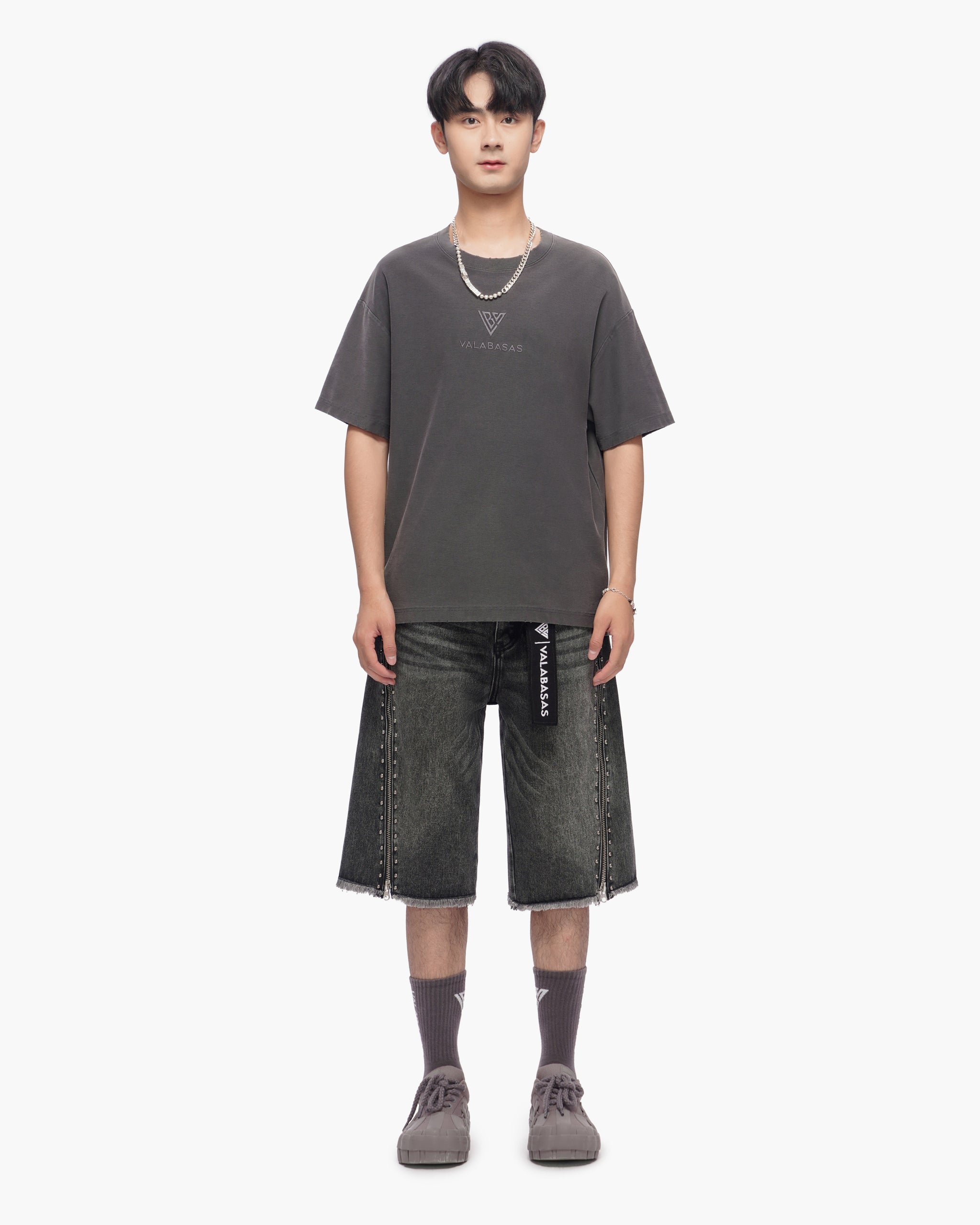 VALABASAS Chosen Jorts Grey Wash front full-body view