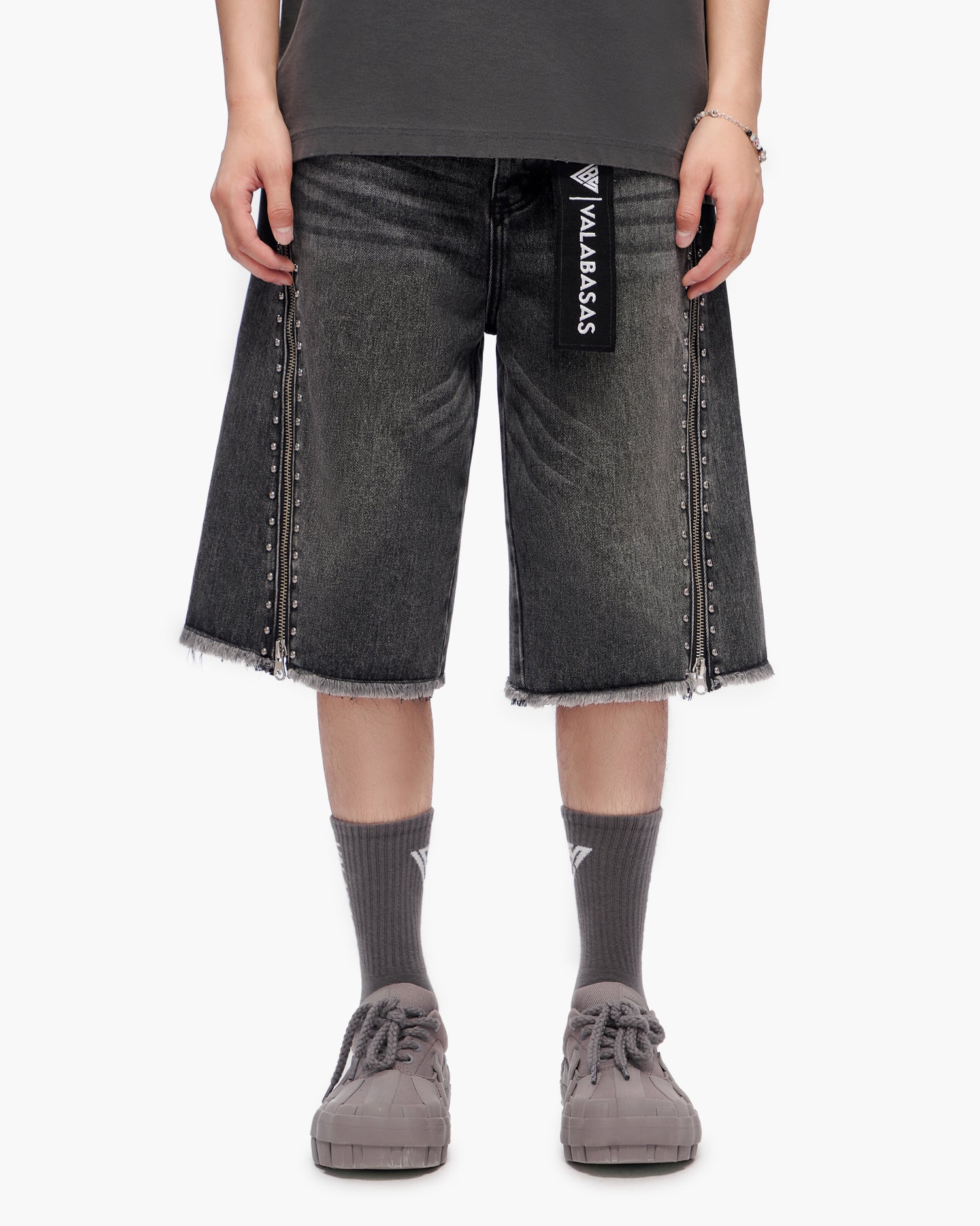 VALABASAS Chosen Jorts Grey Wash front full-length view