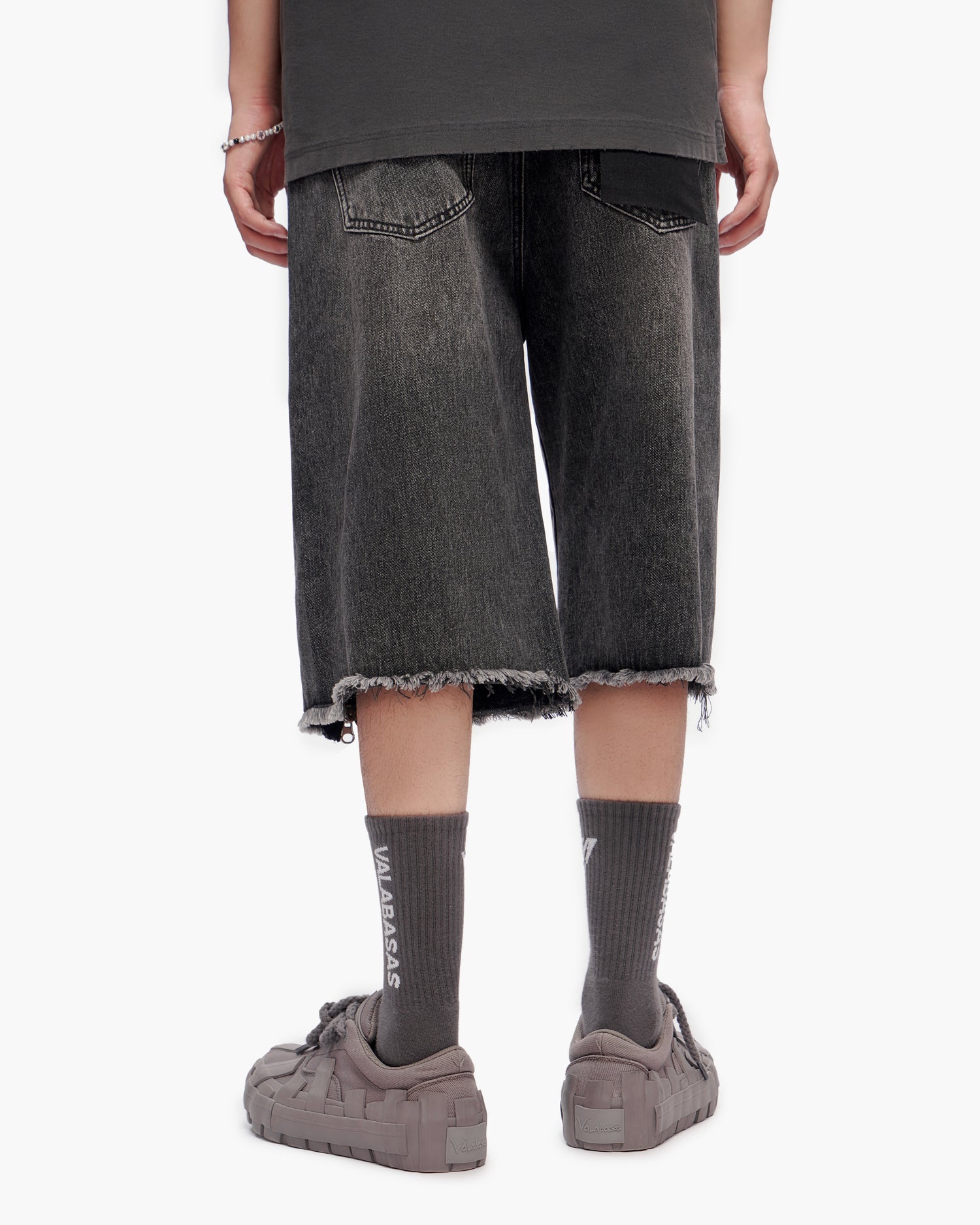 VALABASAS Chosen Jorts Grey Wash back left full-length view
