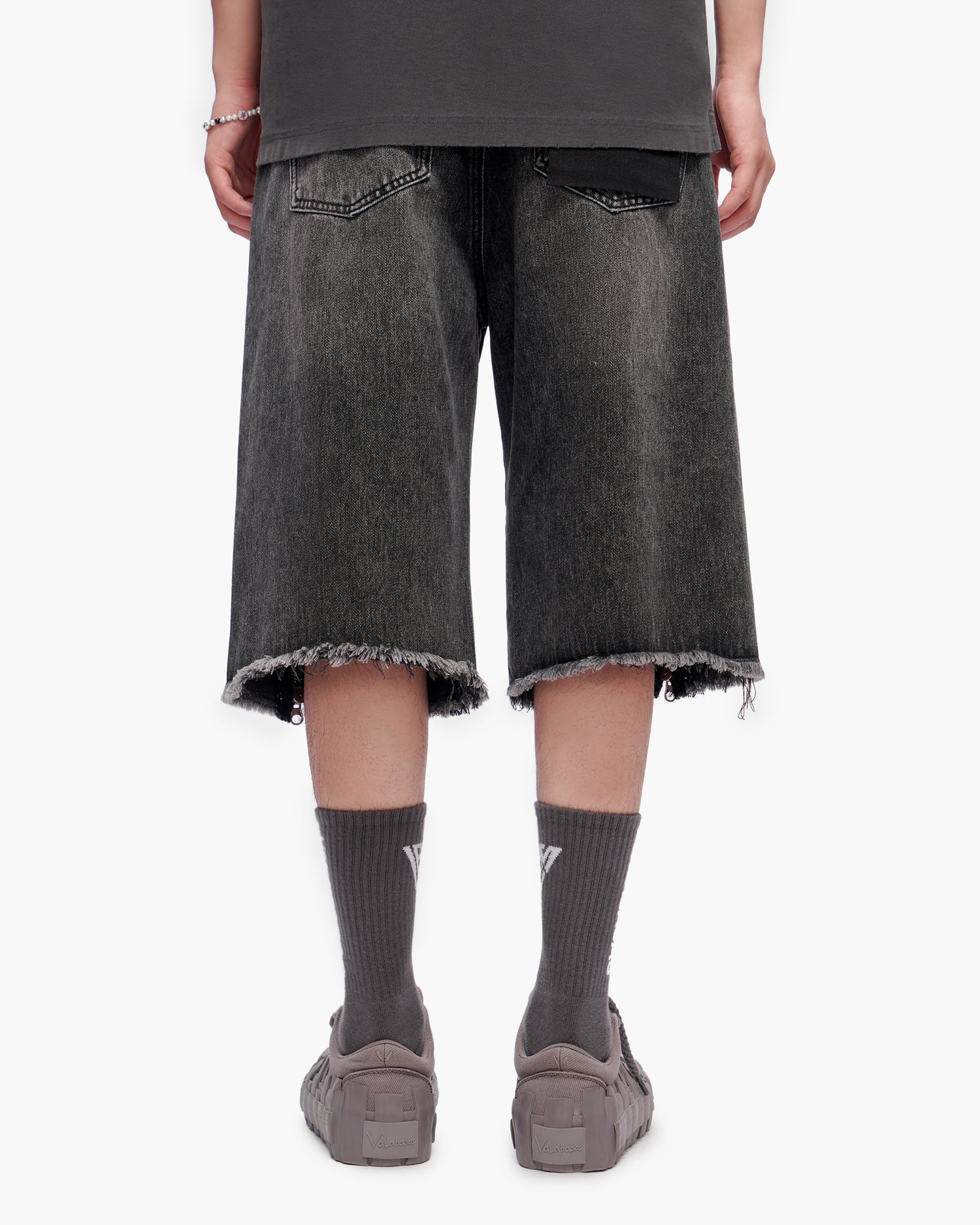 VALABASAS Chosen Jorts Grey Wash back full-length view