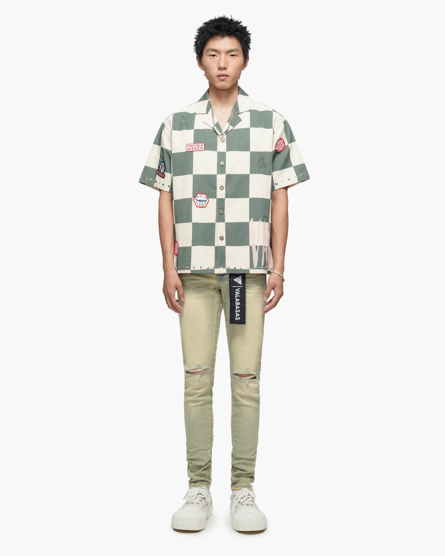Checkers Green Cream Button Down Shirt