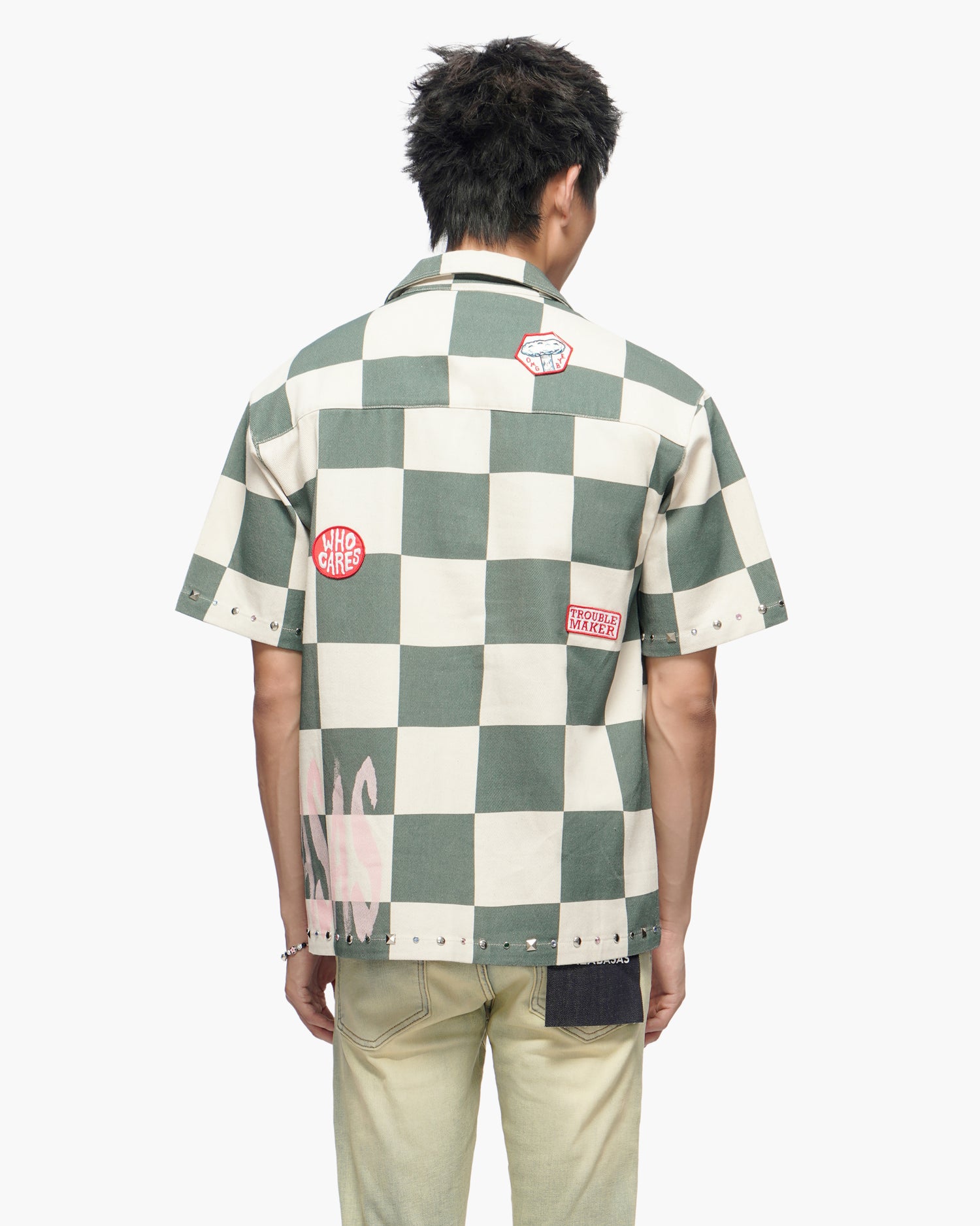 Checkers Green Cream Button Down Shirt