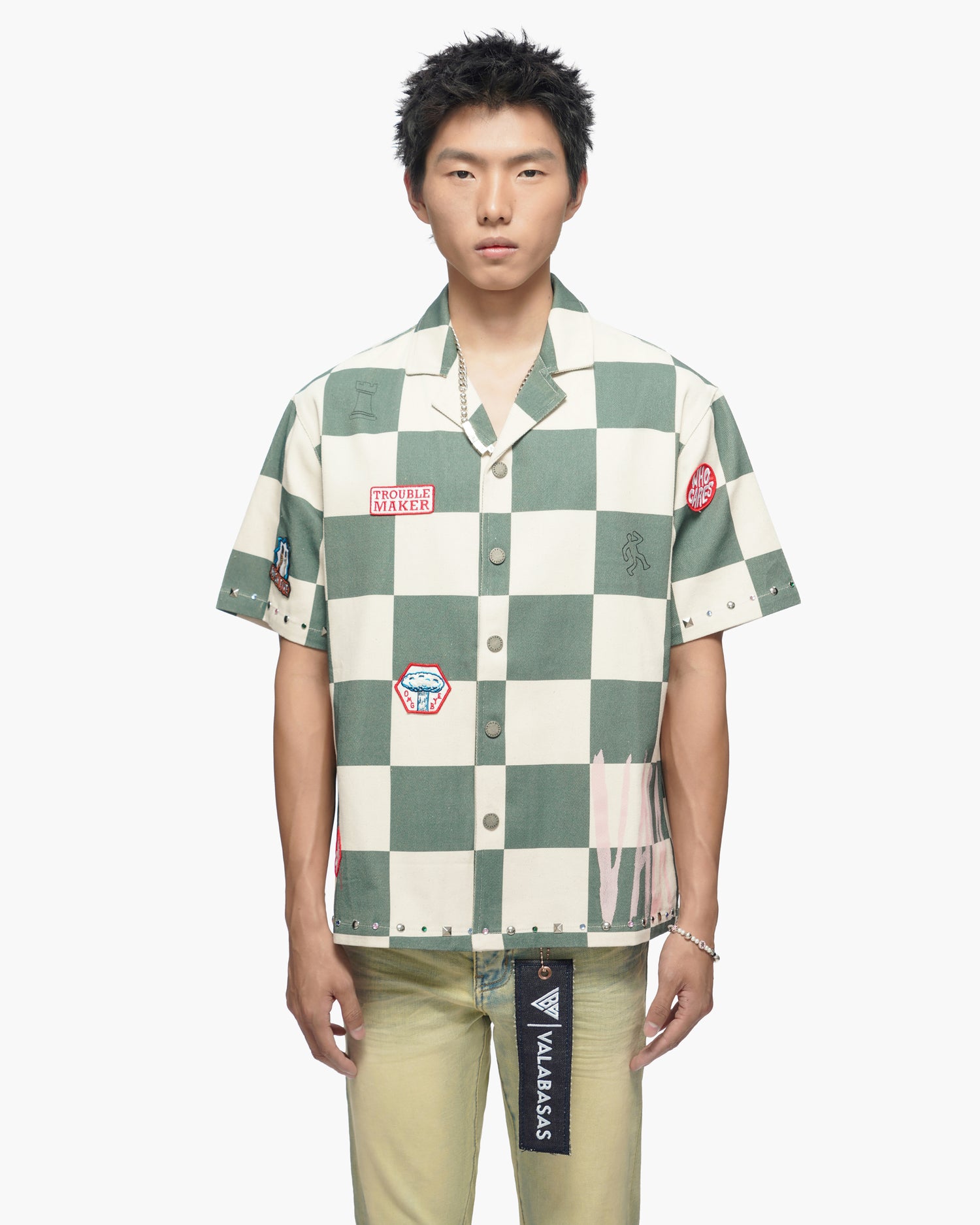 Checkers Green Cream Button Down Shirt