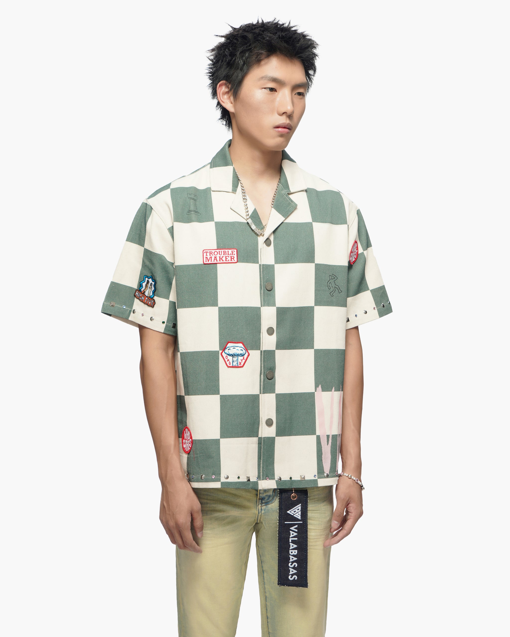 Checkers Green Cream Button Down Shirt