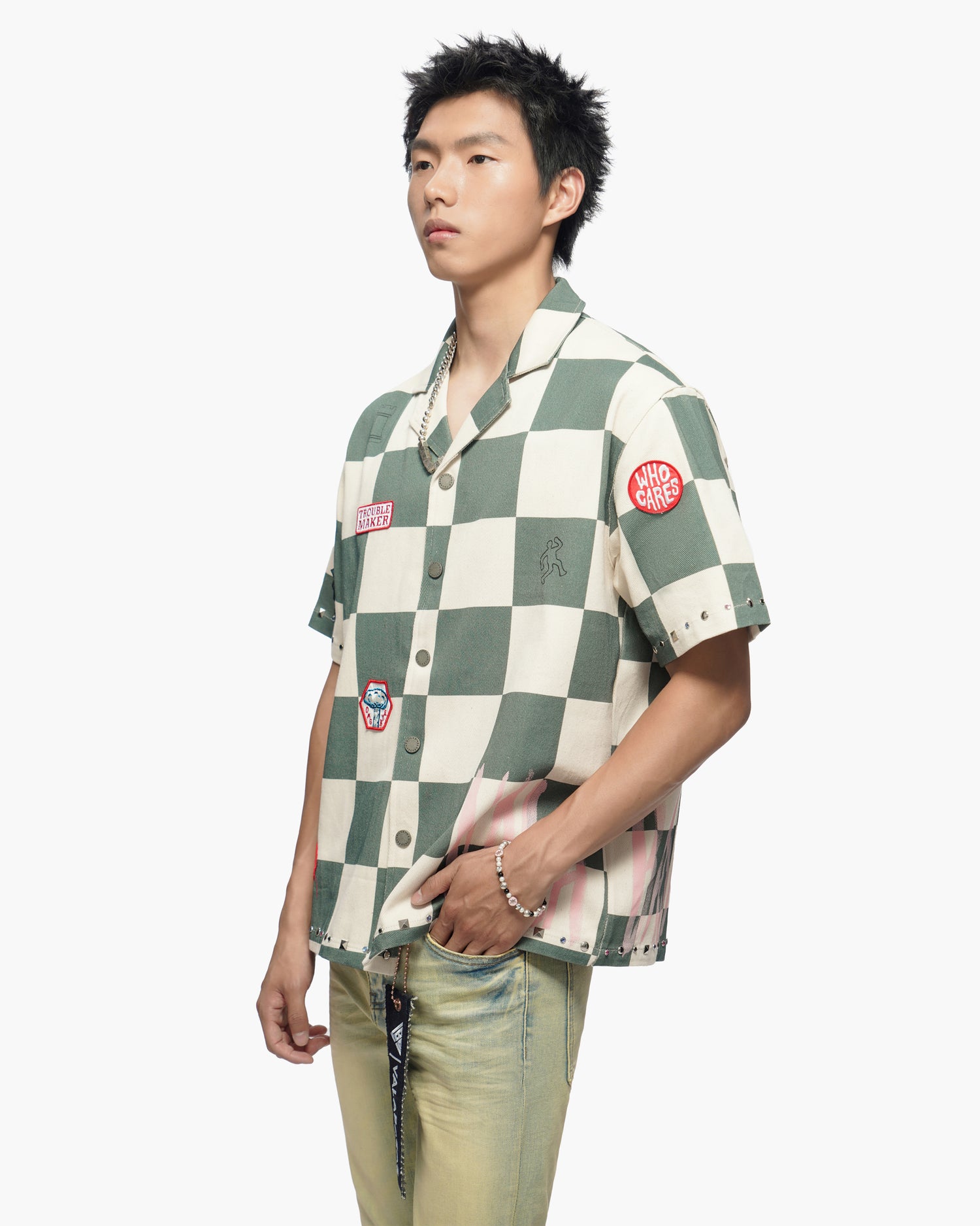 Checkers Green Cream Button Down Shirt