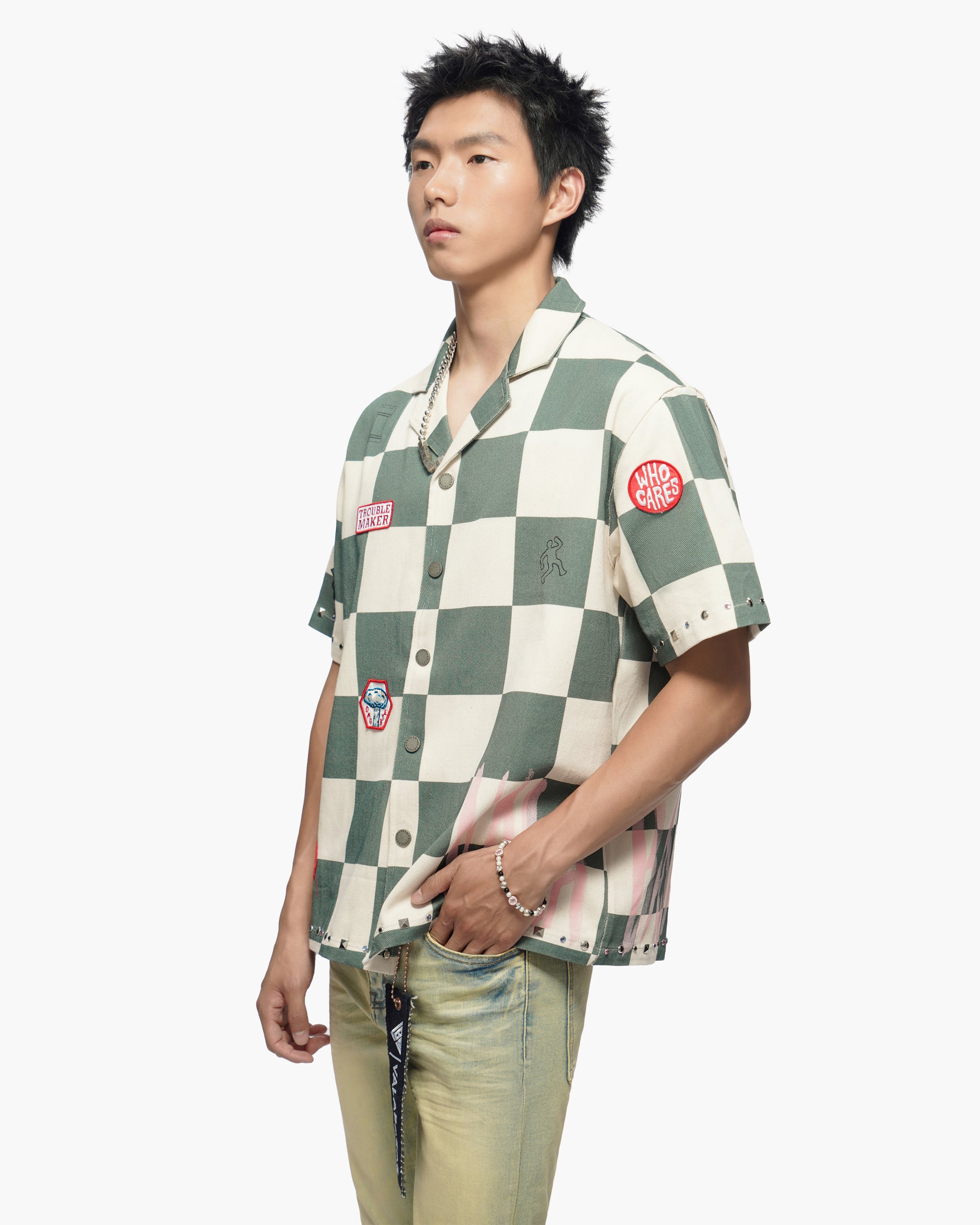 Checkers Green Cream Button Down Shirt