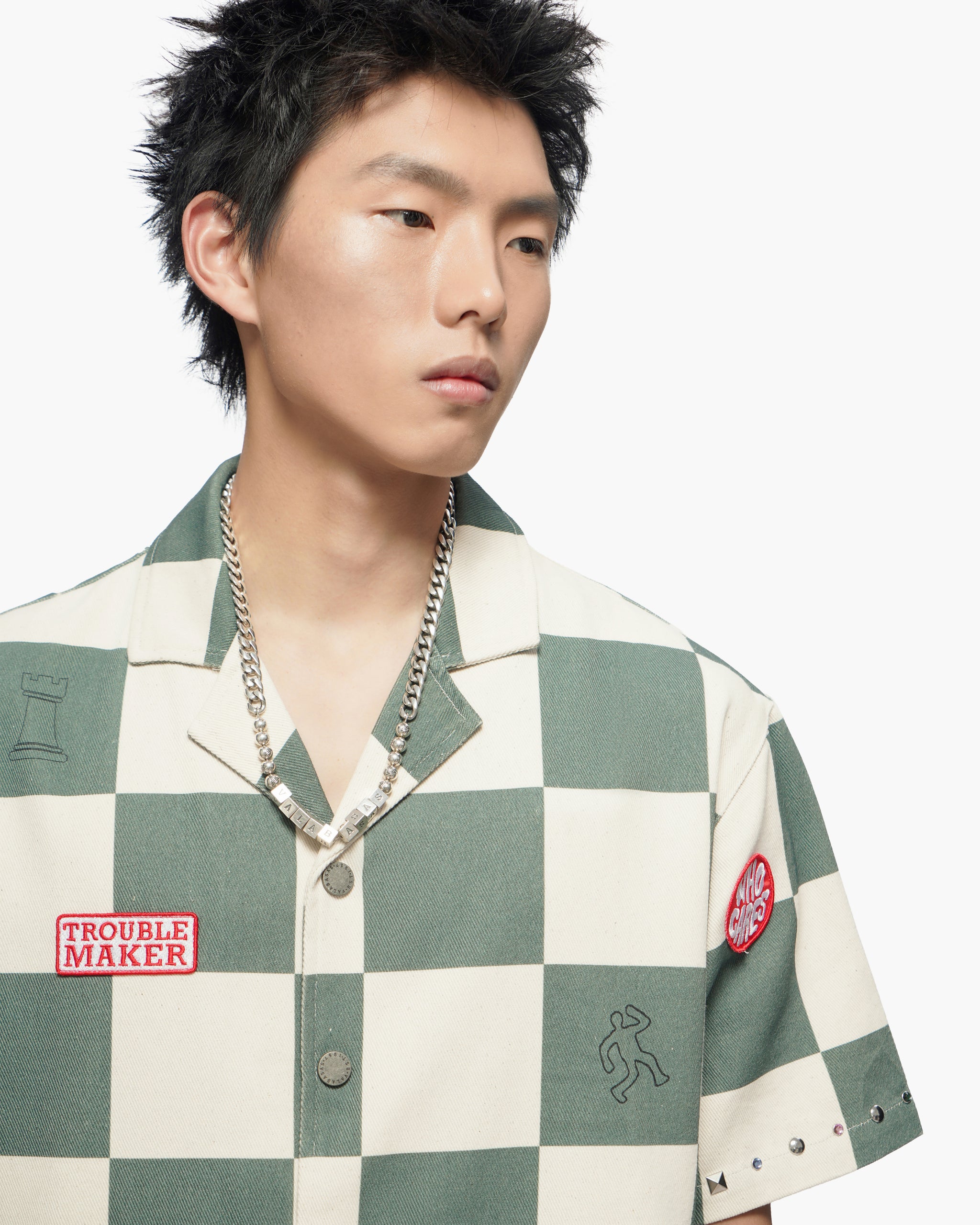 Checkers Green Cream Button Down Shirt