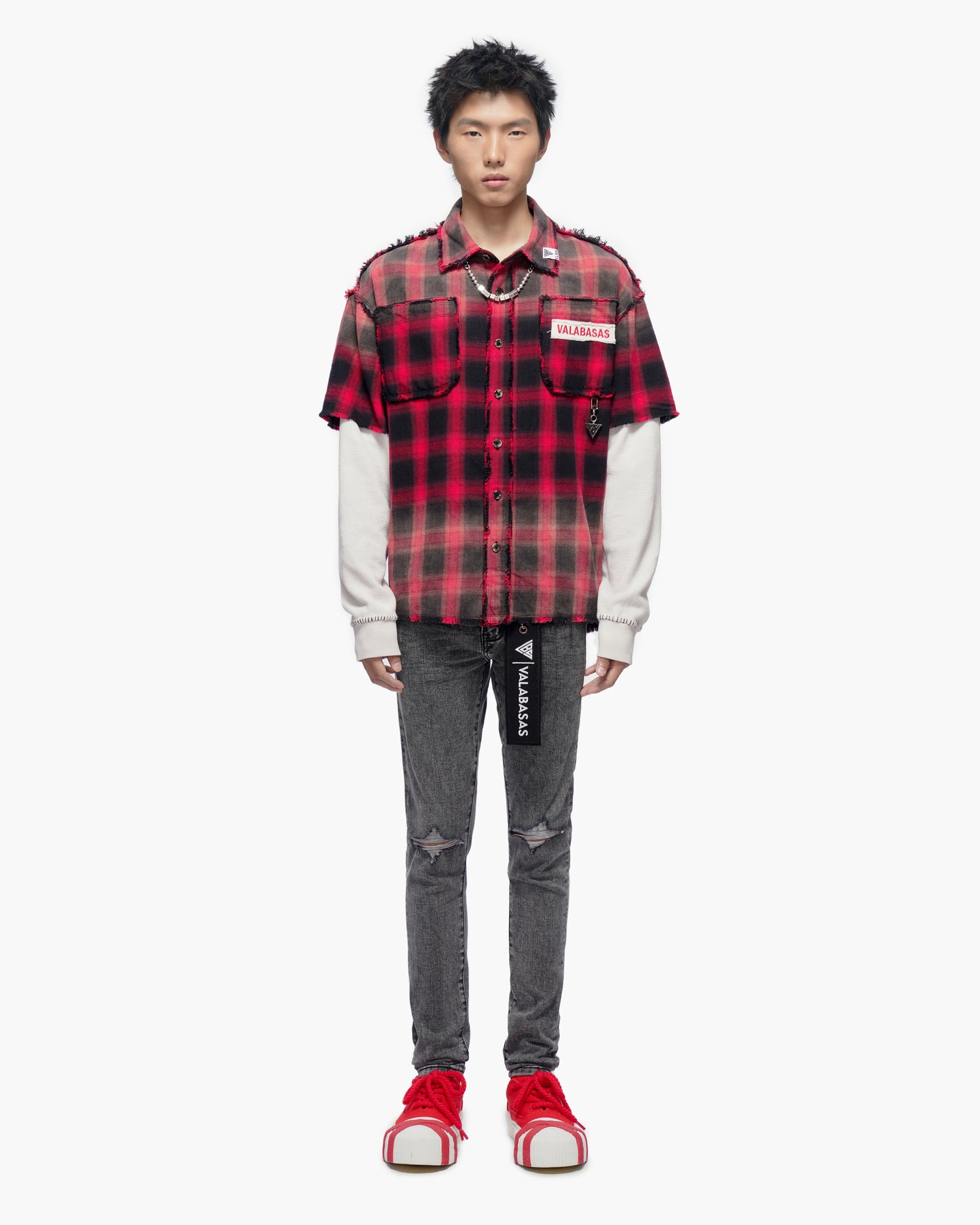 Lumberjack Layered Flannel Shirt Black Red