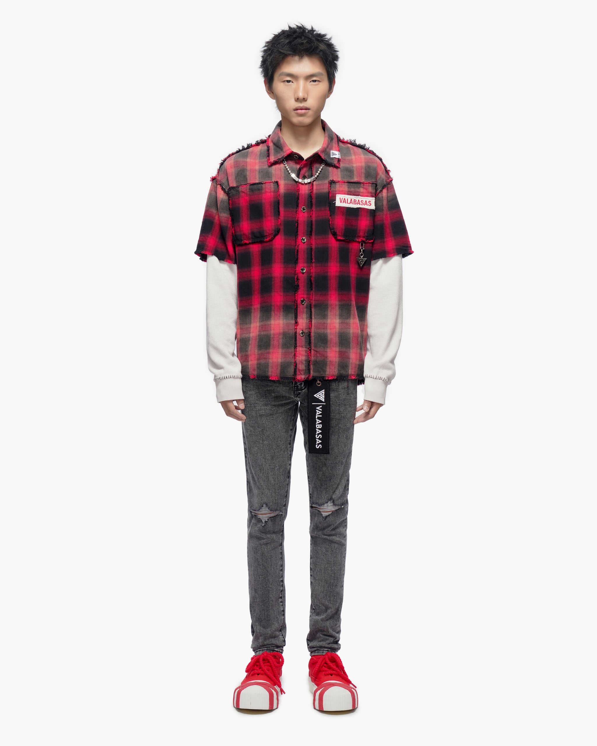 Lumberjack Layered Flannel Shirt Black Red
