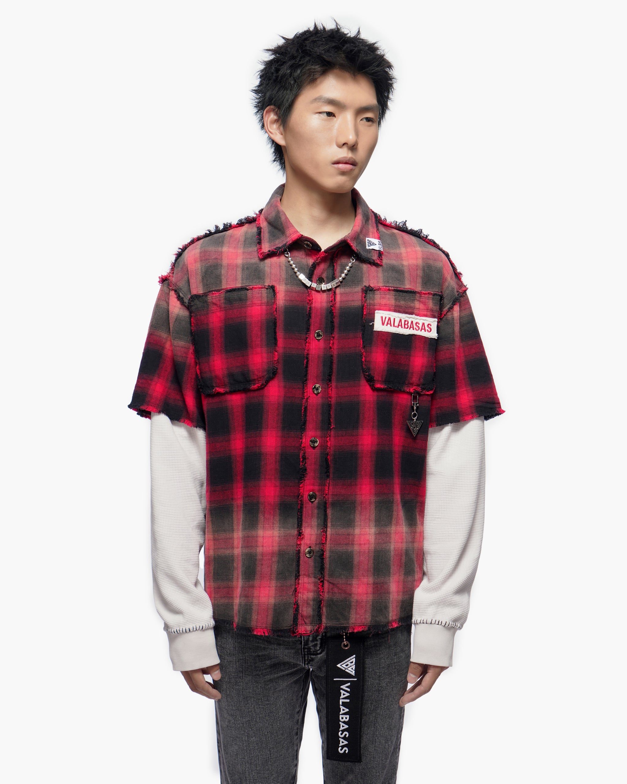 Lumberjack Layered Flannel Shirt Black Red