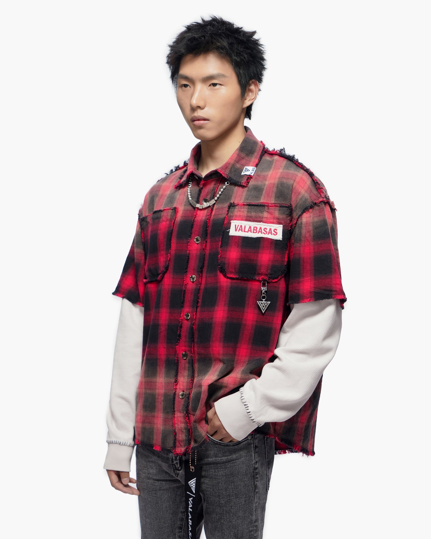 Lumberjack Layered Flannel Shirt Black Red