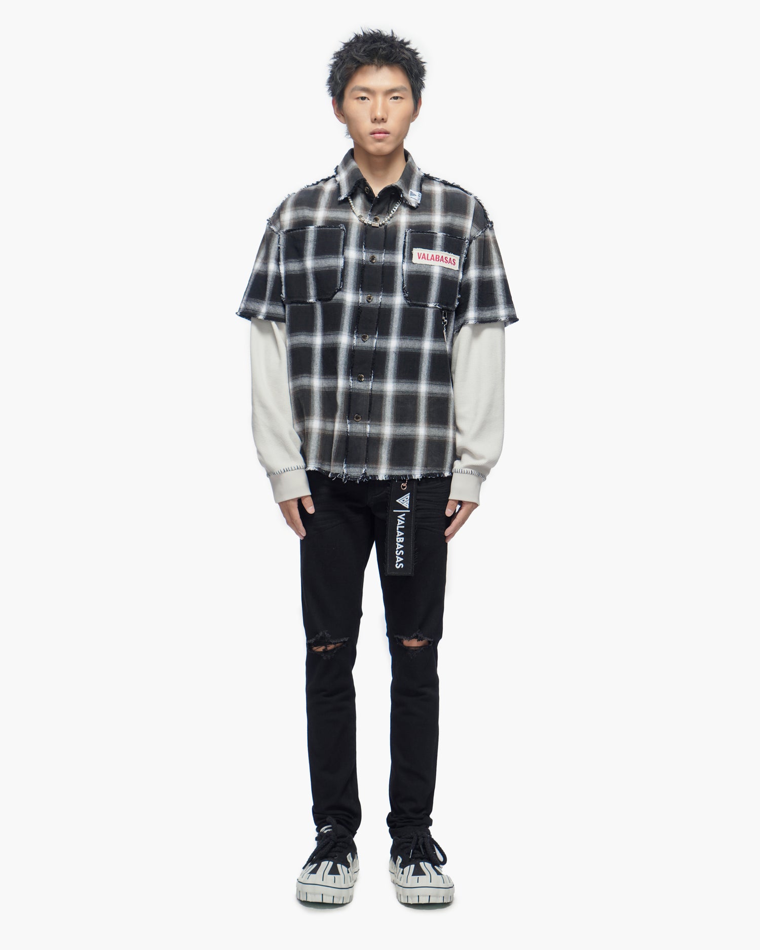 Lumberjack Layered Flannel Shirt Black White