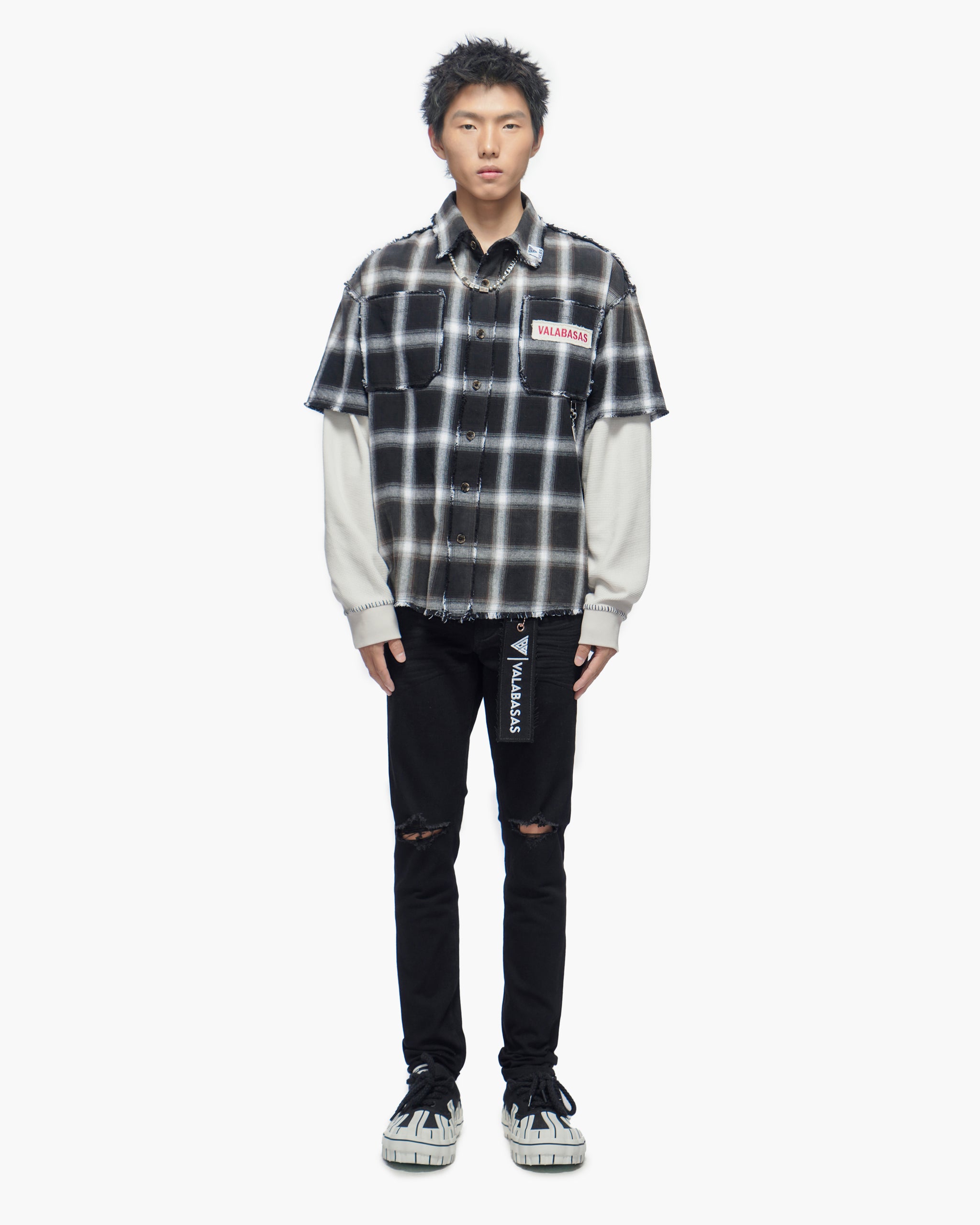 Lumberjack Layered Flannel Shirt Black White