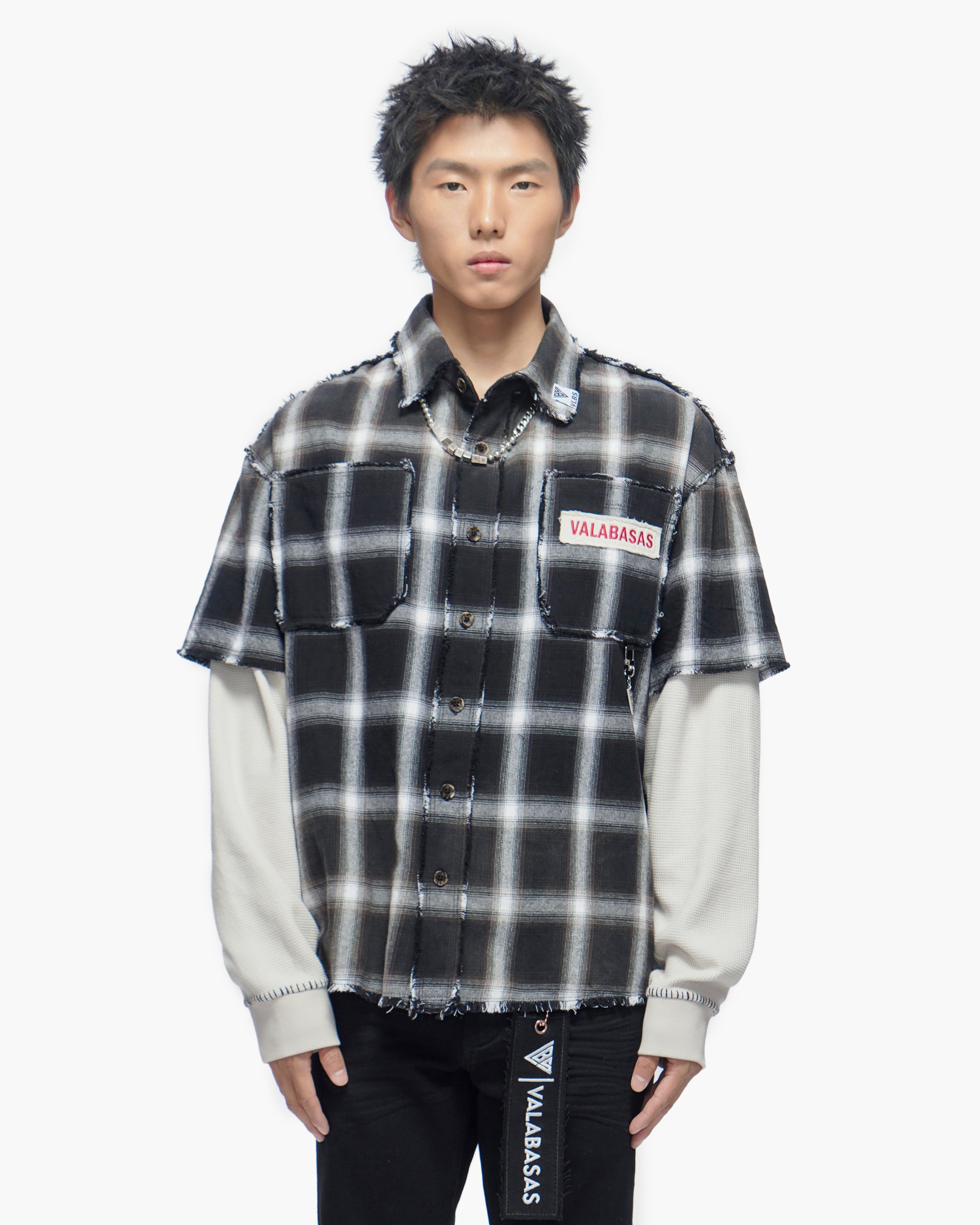 Lumberjack Layered Flannel Shirt Black White