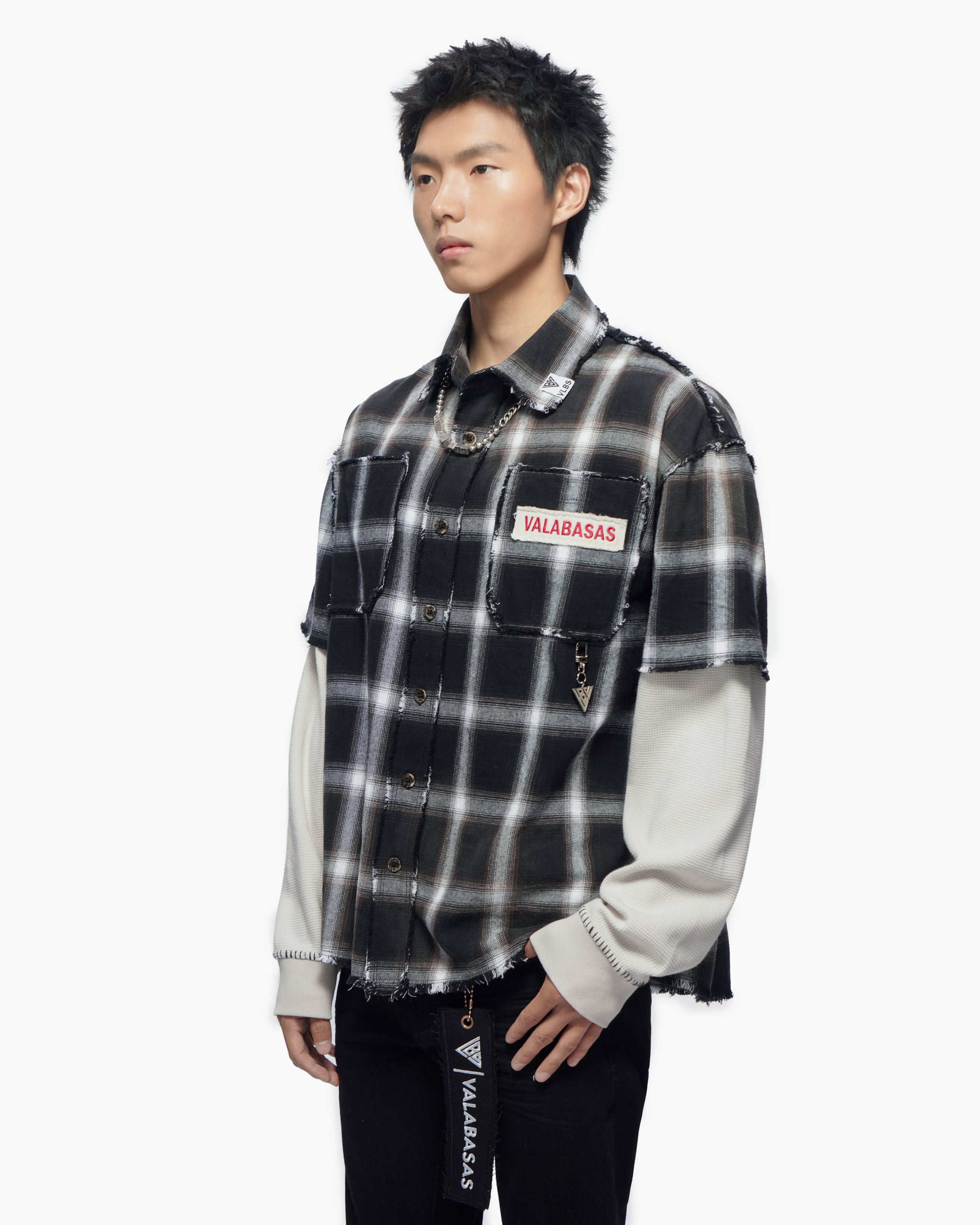 Lumberjack Layered Flannel Shirt Black White