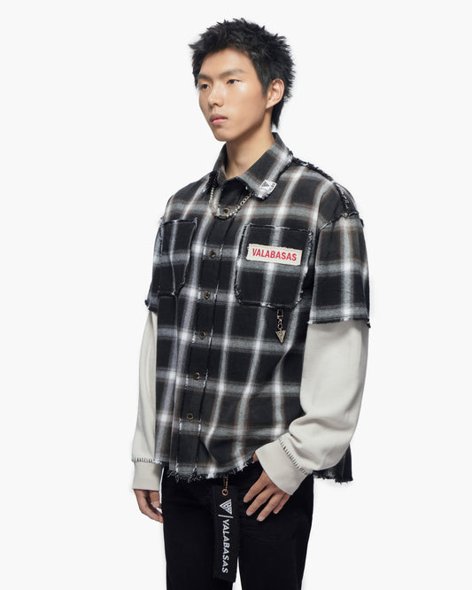 Lumberjack Layered Flannel Shirt Black White