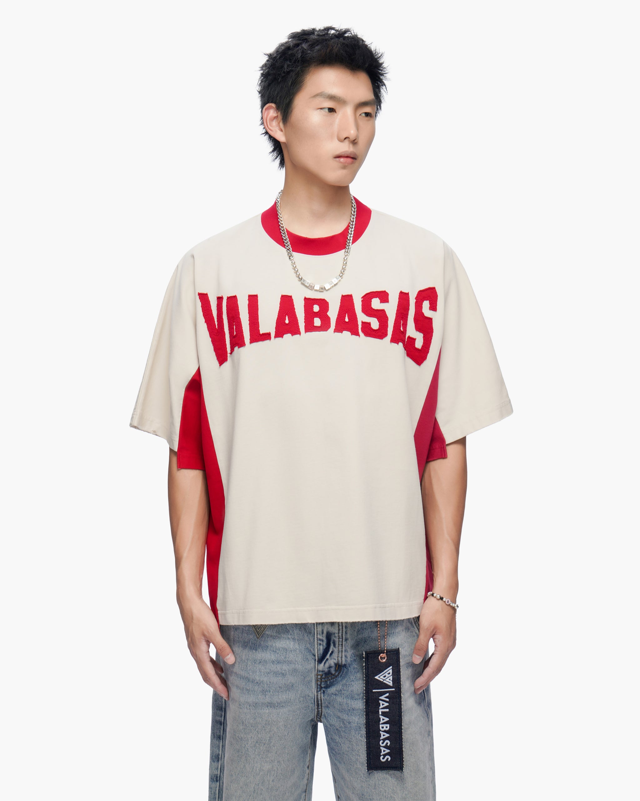 Seam Stitch Cream Red Tee