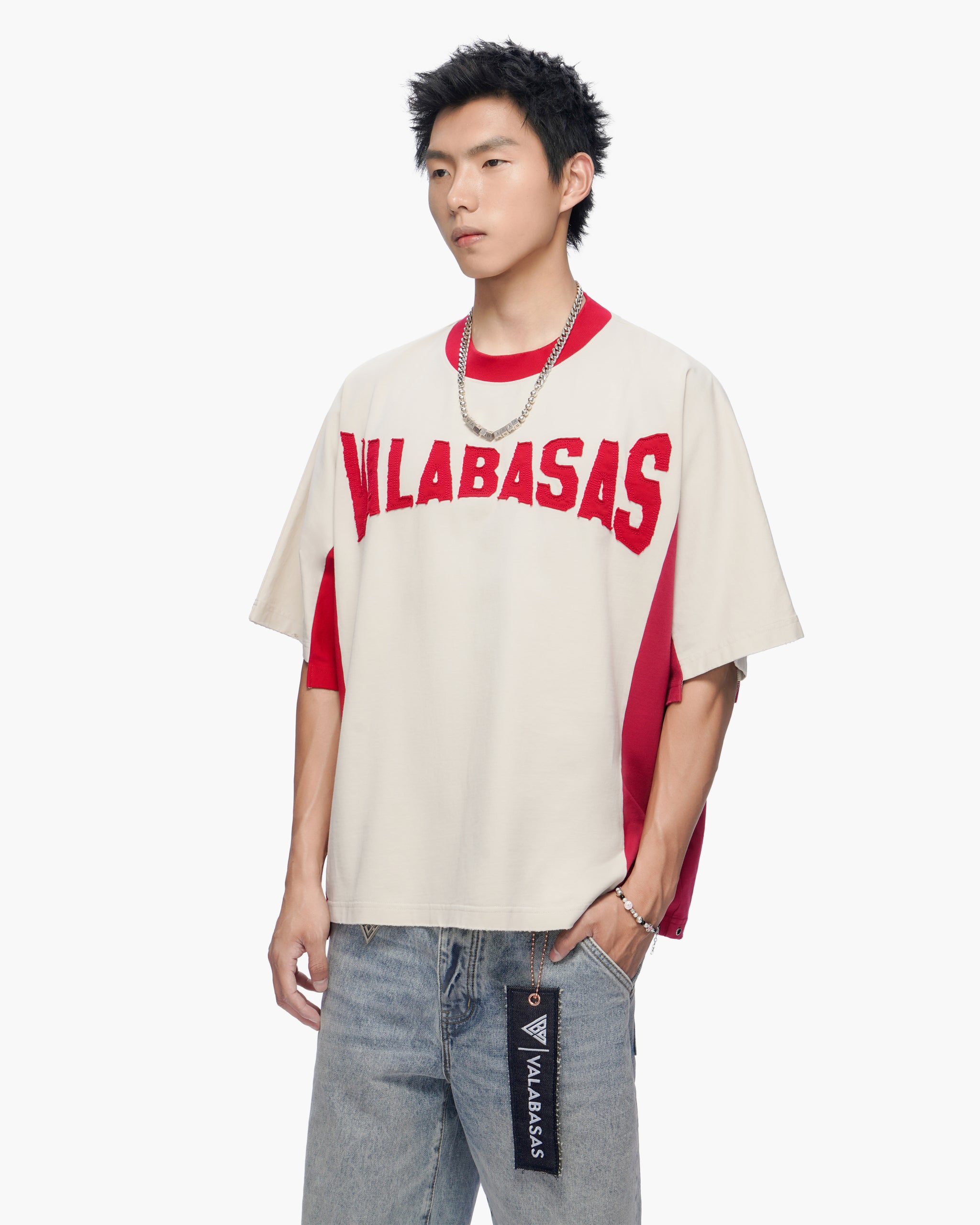Seam Stitch Cream Red Tee