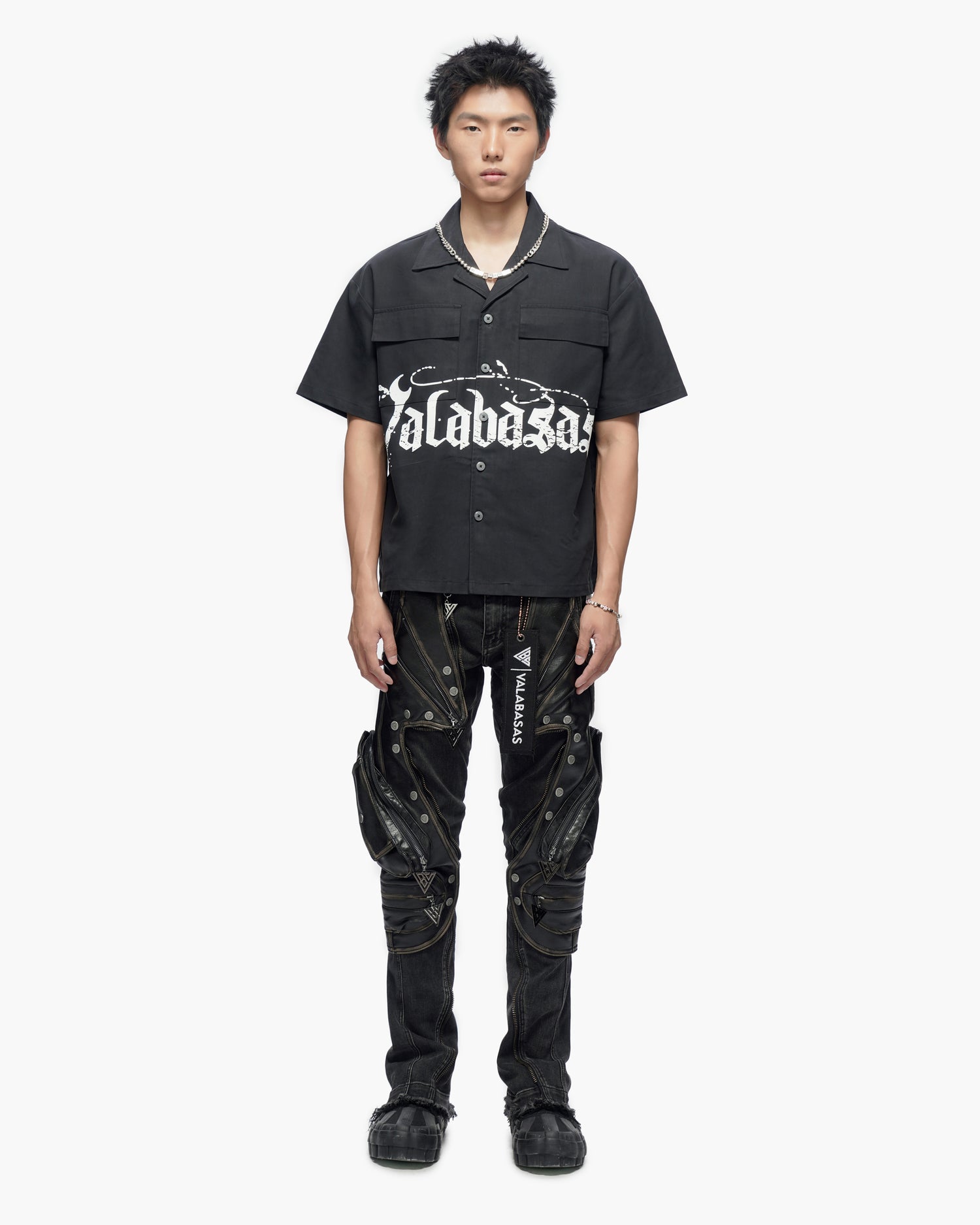 Midevil Black Layered Button Down