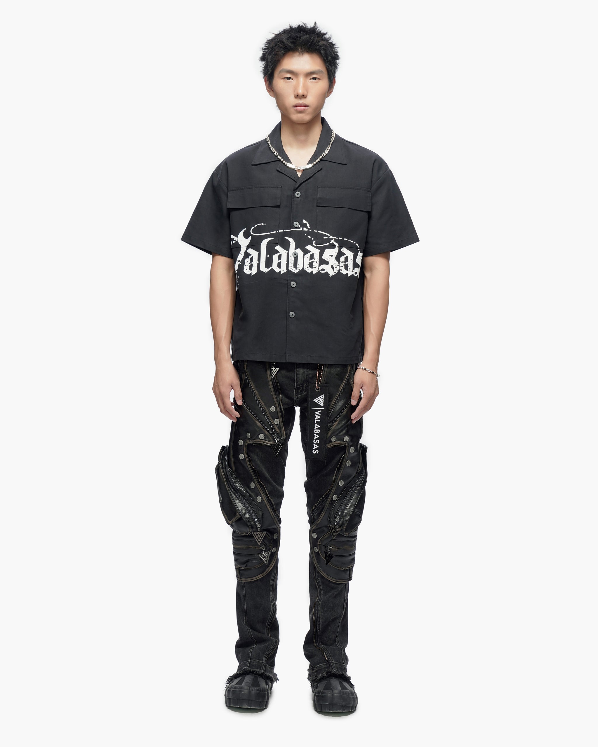 Midevil Black Layered Button Down