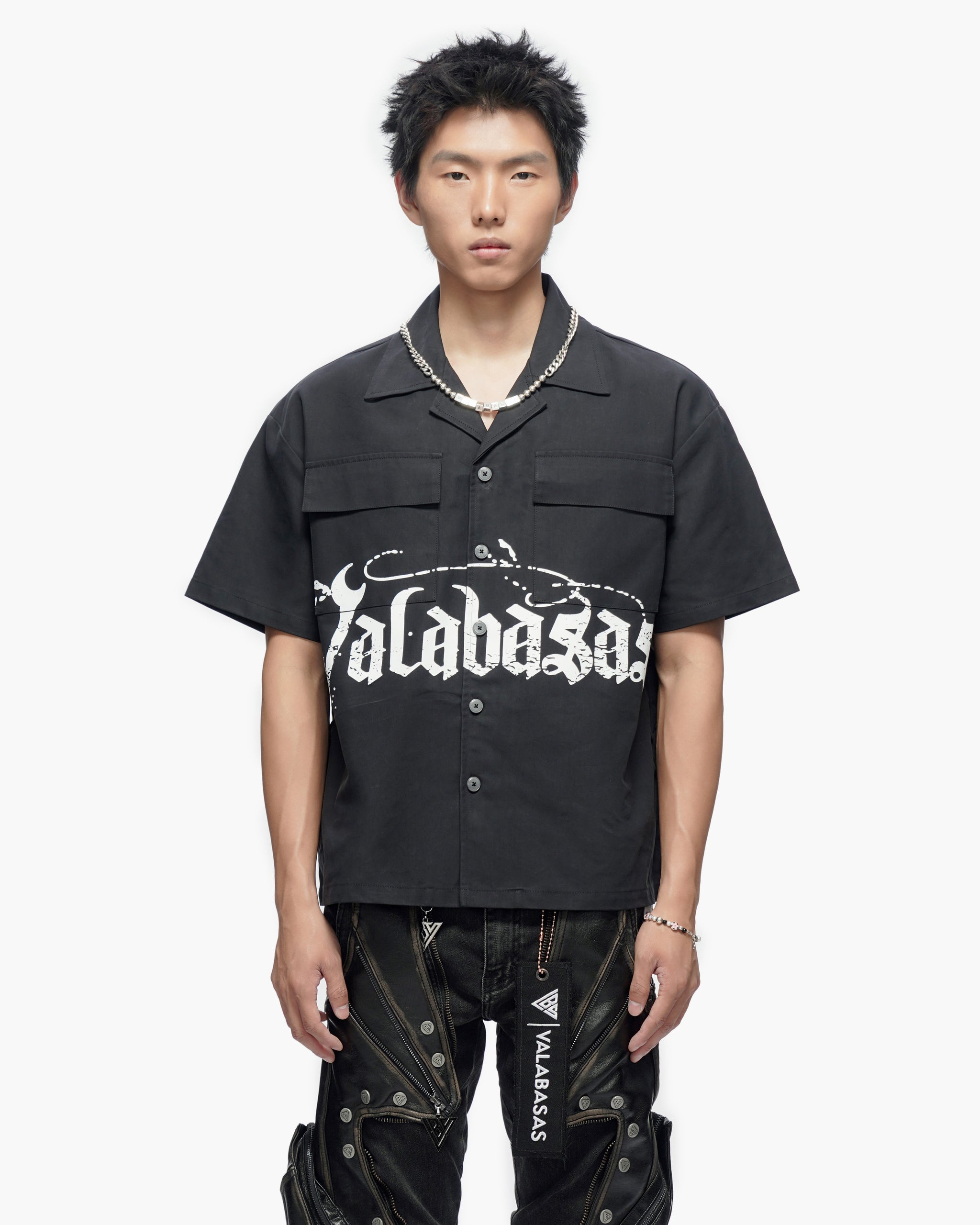 Midevil Black Layered Button Down