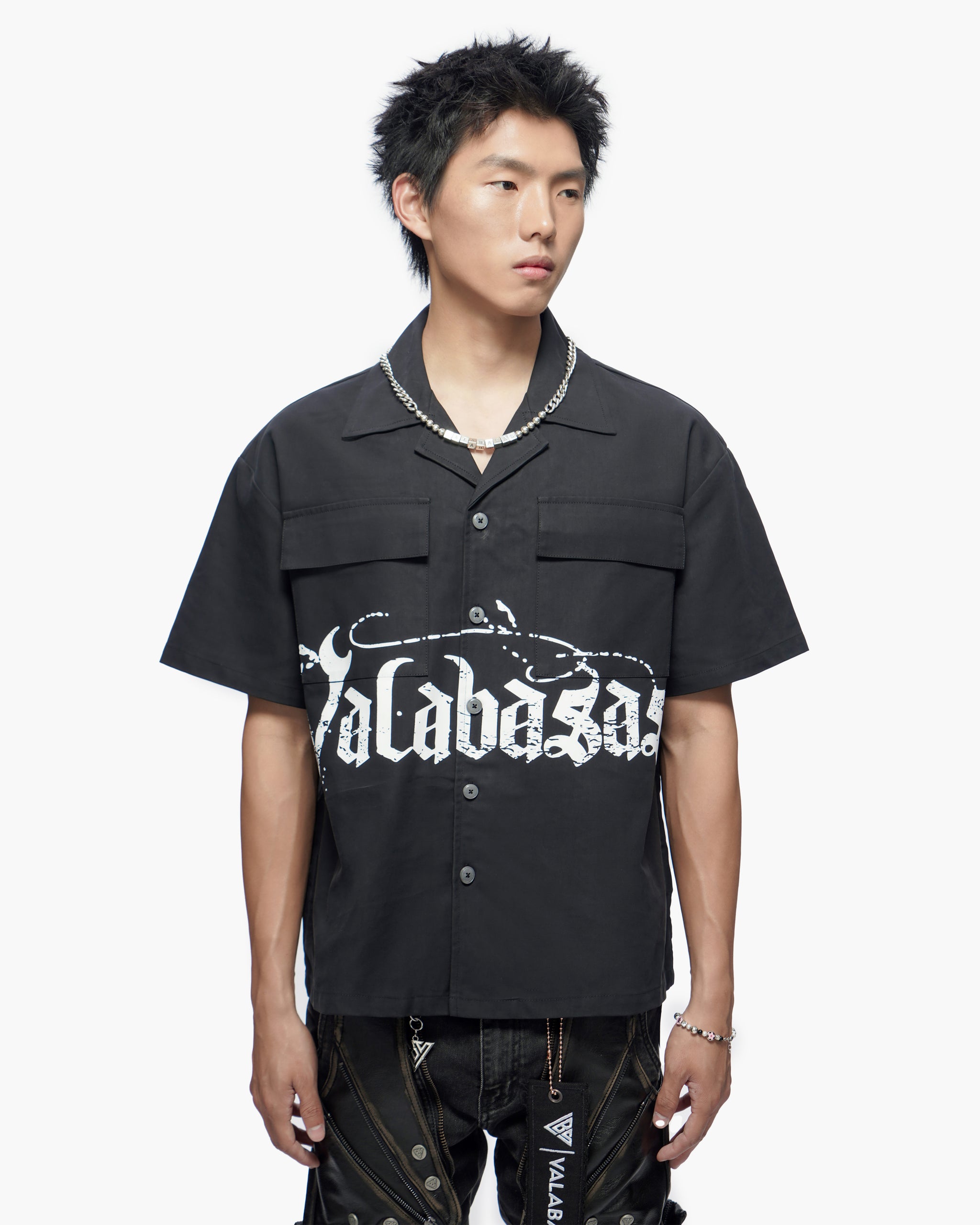 Midevil Black Layered Button Down
