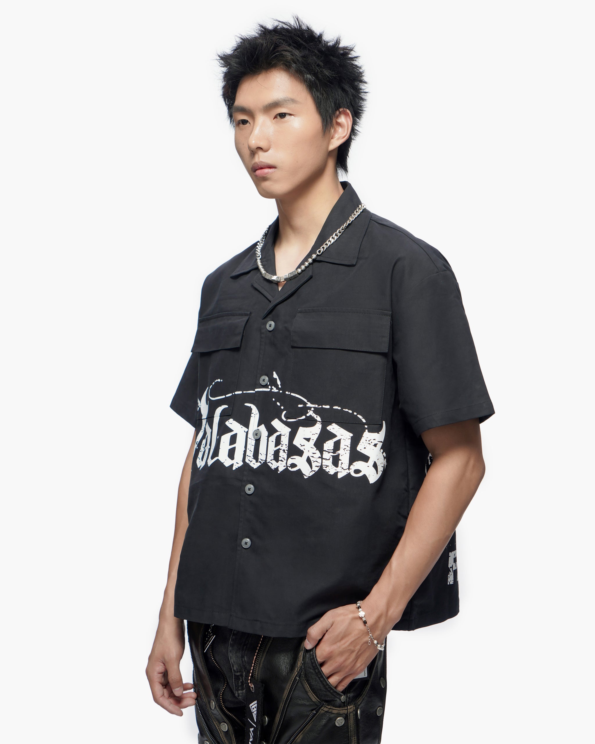 Midevil Black Layered Button Down