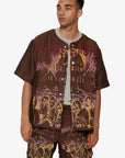 "GHOST HANDS" BROWN TAPESTRY BUTTON UP
