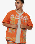 "GHOST HANDS" ORANGE TAPESTRY BUTTON UP