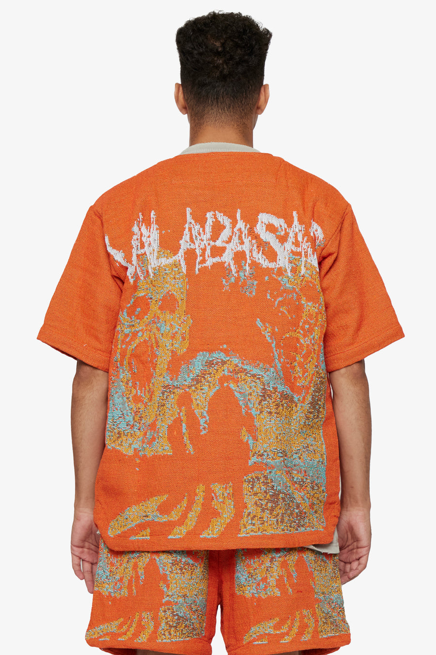"GHOST HANDS" ORANGE TAPESTRY BUTTON UP