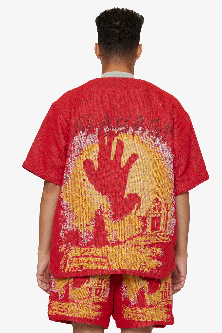 VALABASAS TAPESTRY BUTTON UP "GHOST HAND" RED