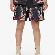 "GHOST HANDS" BLACK TAPESTRY SHORTS