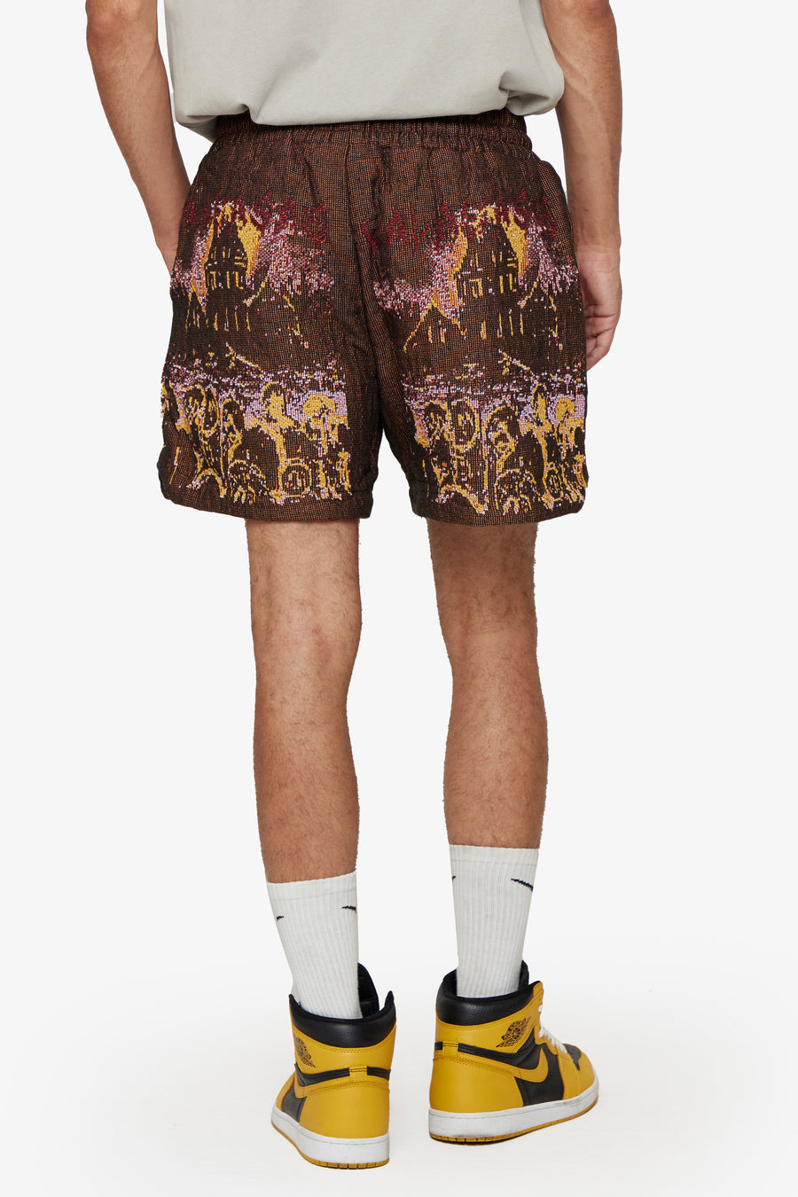 "GHOST HANDS" BROWN TAPESTRY SHORTS