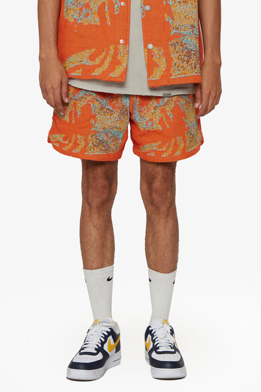 "GHOST HANDS" ORANGE TAPESTRY SHORTS