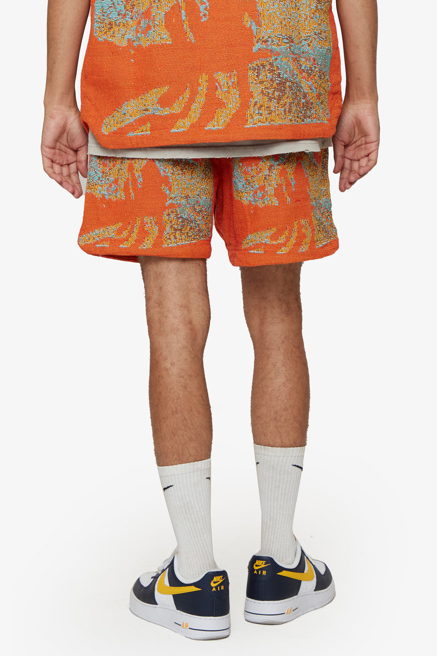 "GHOST HANDS" ORANGE TAPESTRY SHORTS