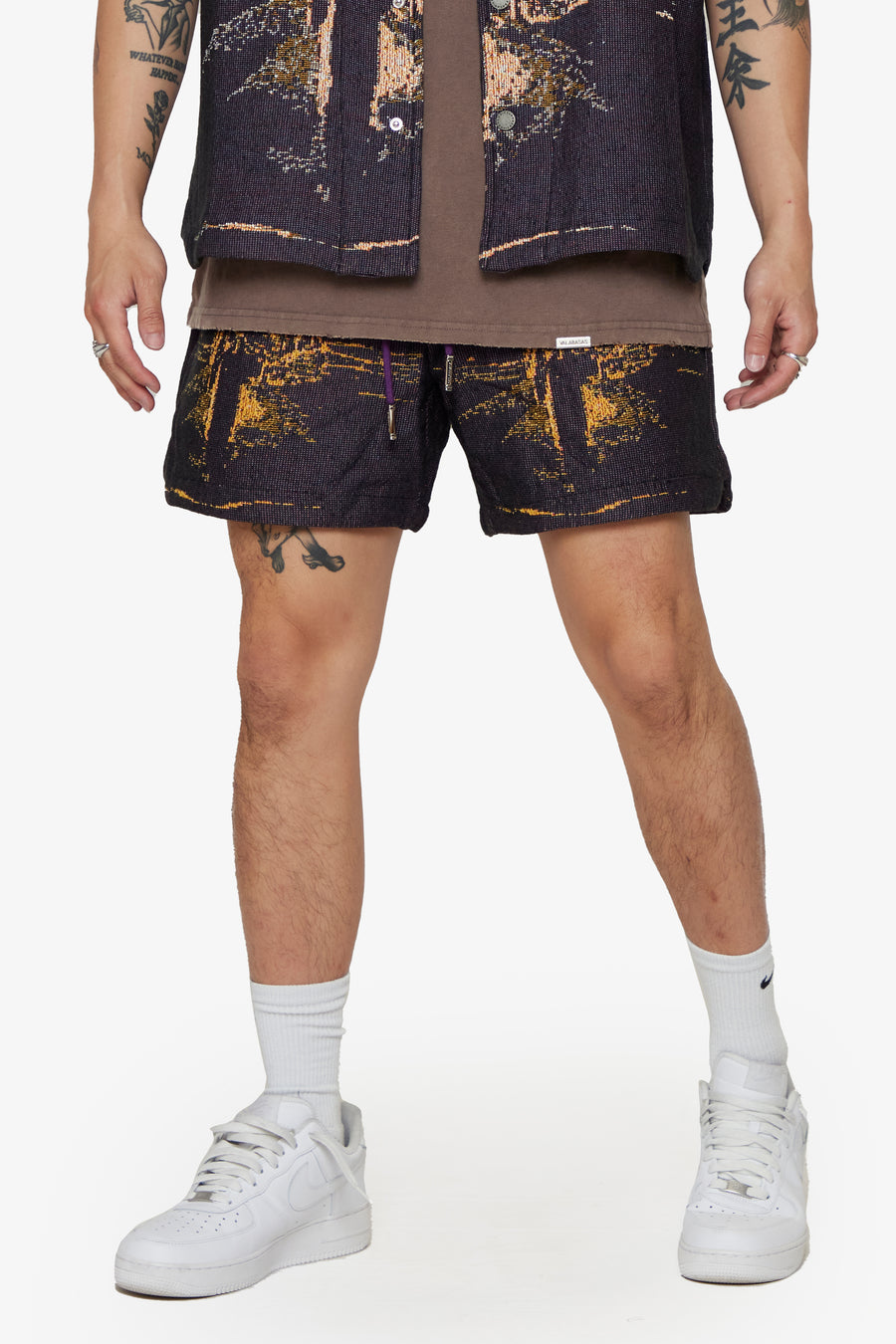 "GHOST HANDS" PURPLE TAPESTRY SHORTS