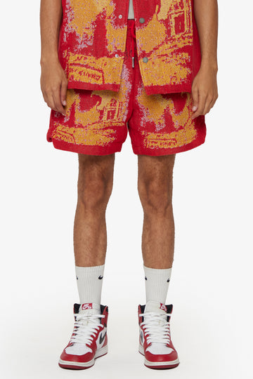 VALABASAS TAPESTRY SHORTS "GHOST HAND" RED