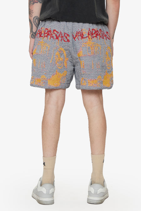 "GHOST HANDS" WHITE TAPESTRY SHORTS