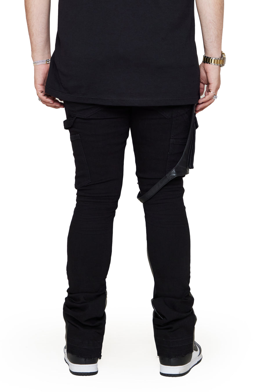 “DAPPER” BLACK WASHED STACKED FLARE JEAN